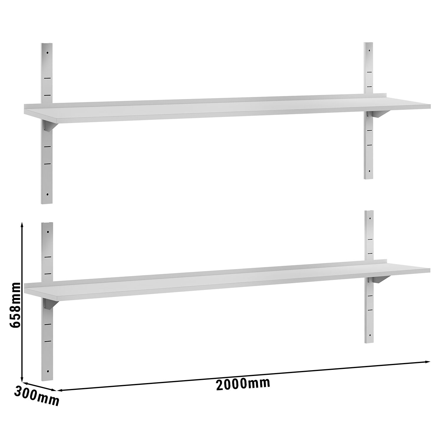 Étagère murale ECO en inox - 2000 × 300 mm - avec 2 étages