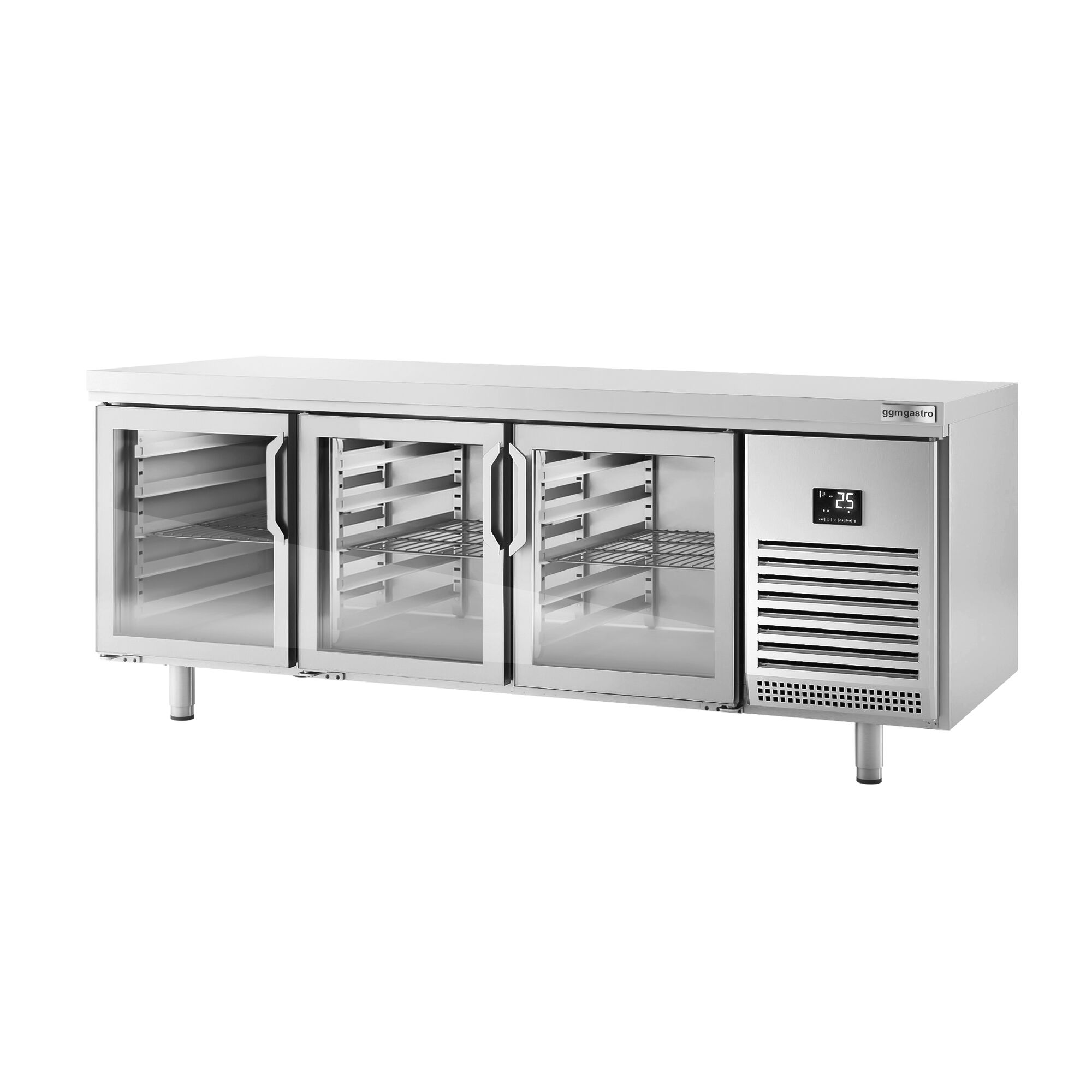Commercial Back Bar Bottle Cooler PREMIUM PLUS - Bakery - 2185x800mm - 610L - with 6 Hinged Glass Doors, LED lighting, locks, fan-assisted cooling, auto defrost - Stainless Steel