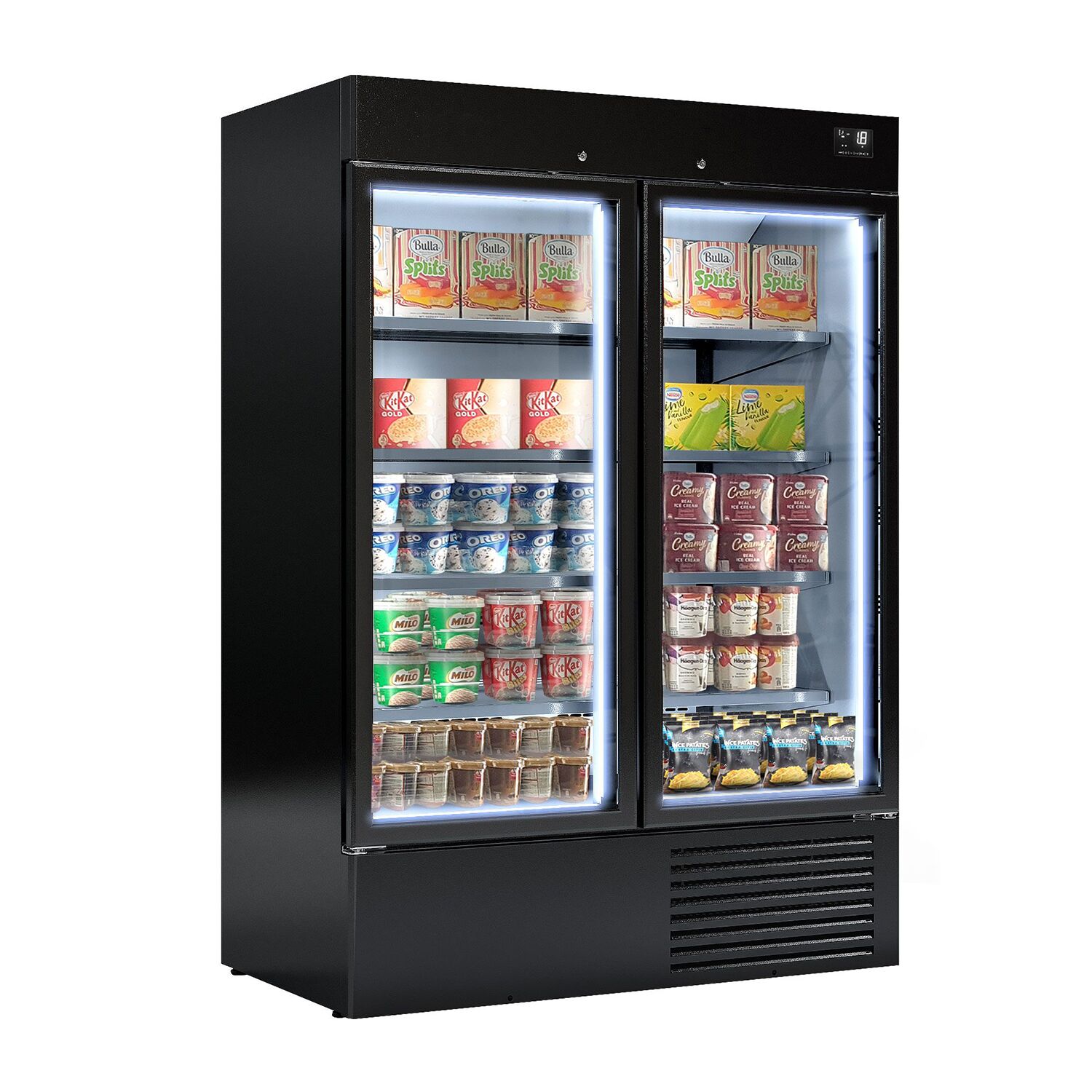 Upright Display Freezer - 1310L - with 2 glass sliding doors - Black