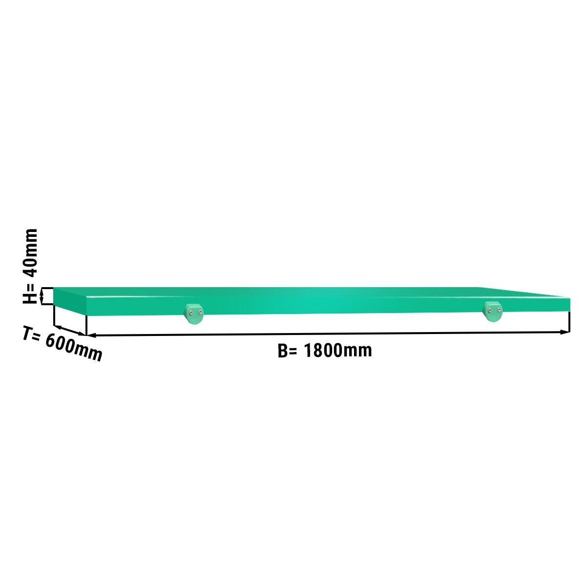 Snijplaat voor werktafel - 1800x600mm - Dikte: 40mm - HACCP-conform - HDPE 500 - Groen - Antislipvoetjes - Vaatwasmachinebestendig