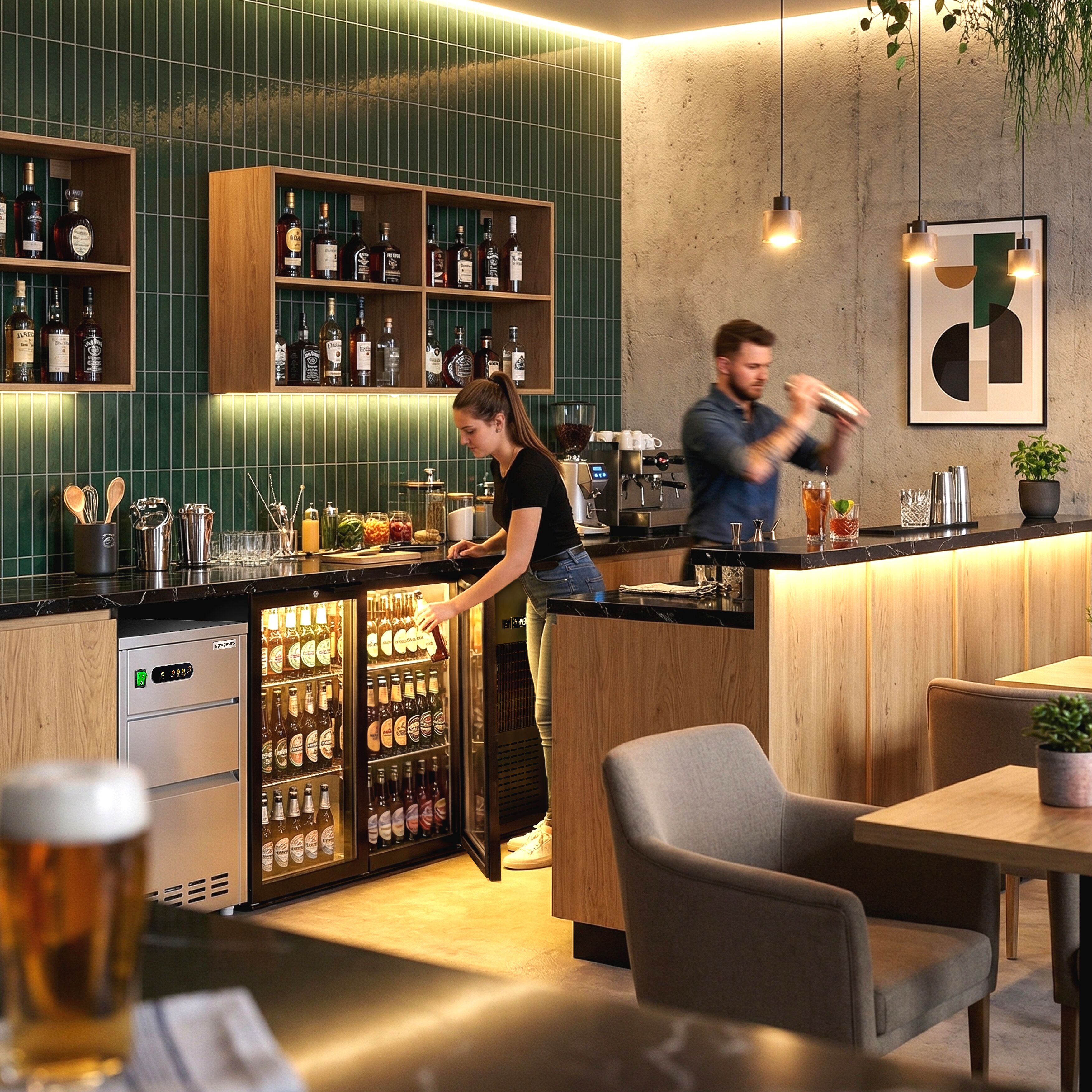 Arrière-bar réfrigéré professionnel Premium PLUS - 1435 x 528 mm - 260 litres - avec 2 portes battantes en verre