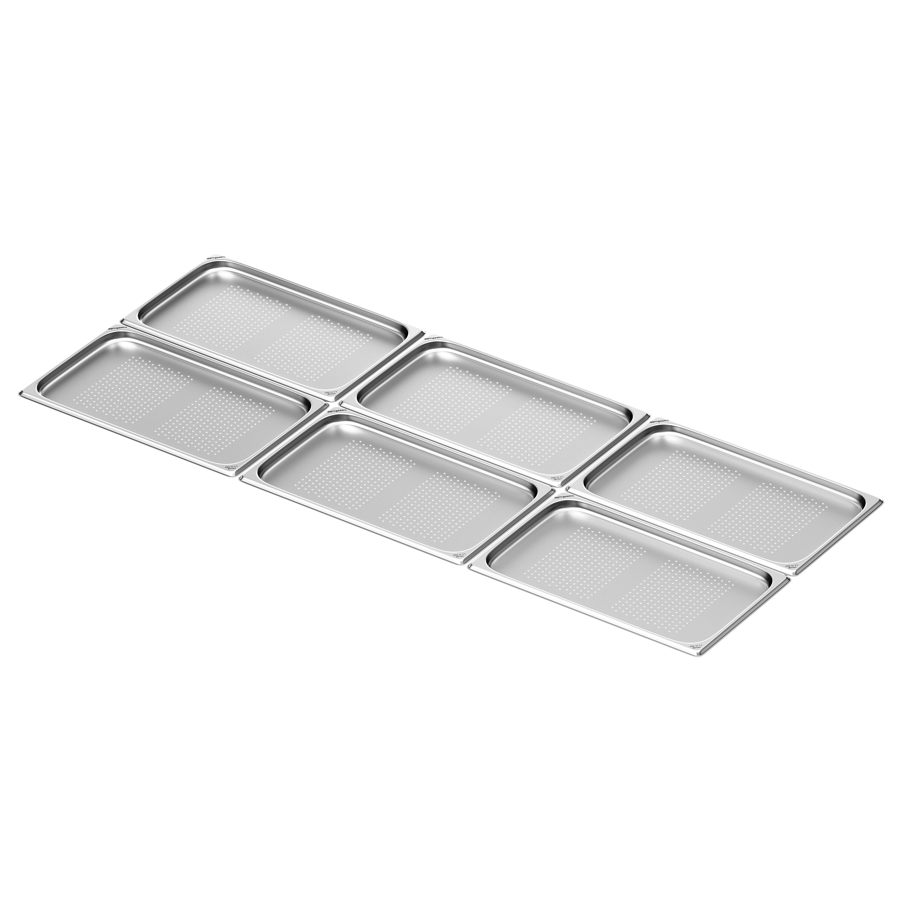(6 st) Kantin i rostfritt stål GN 1/1 - perforerad - Höjd: 20 mm