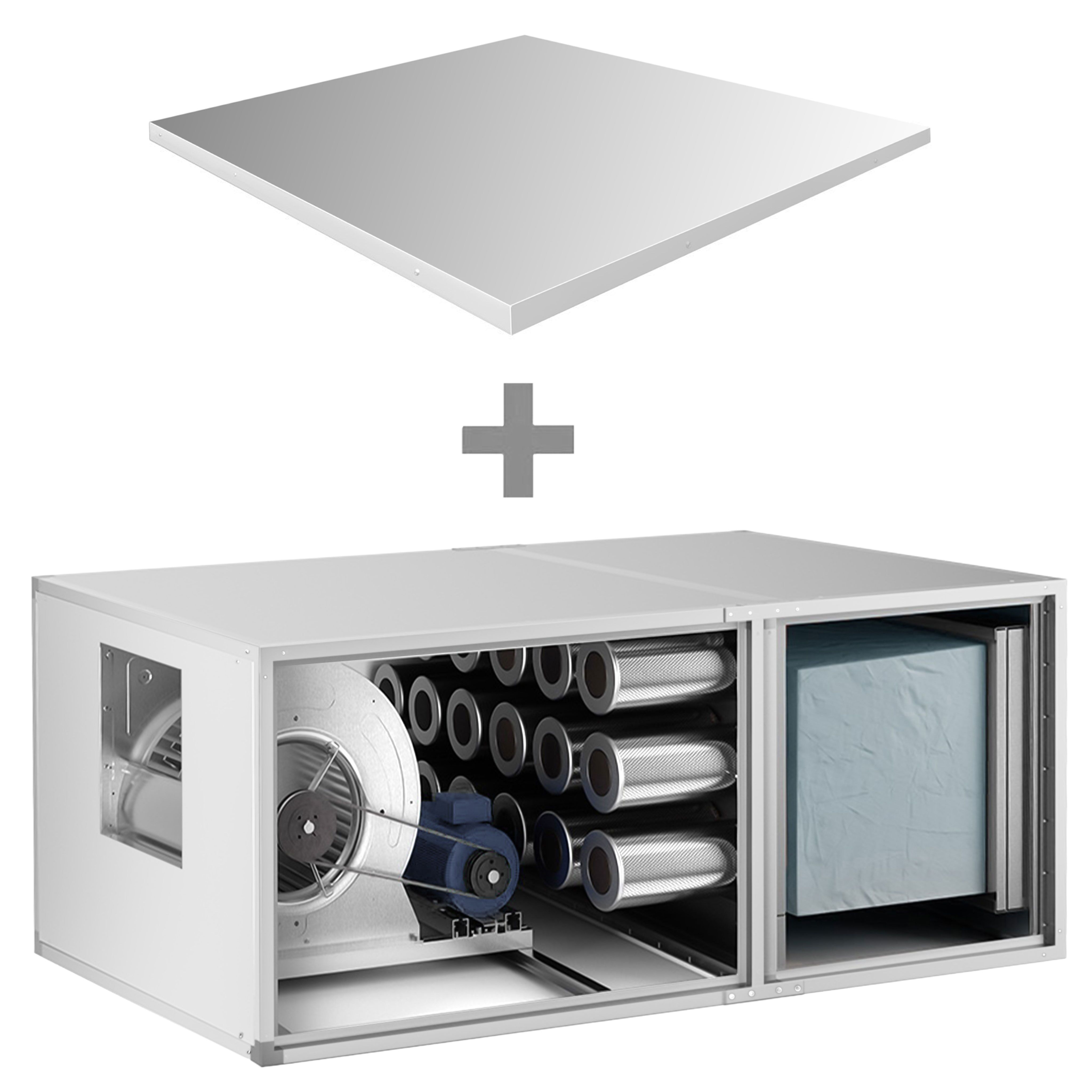 Unité de filtration à charbon actif pour hotte professionnelle avec ventilateur intégré - 3500m³/h - avec préfiltre et filtre à charbon actif - panneau de protection inclus