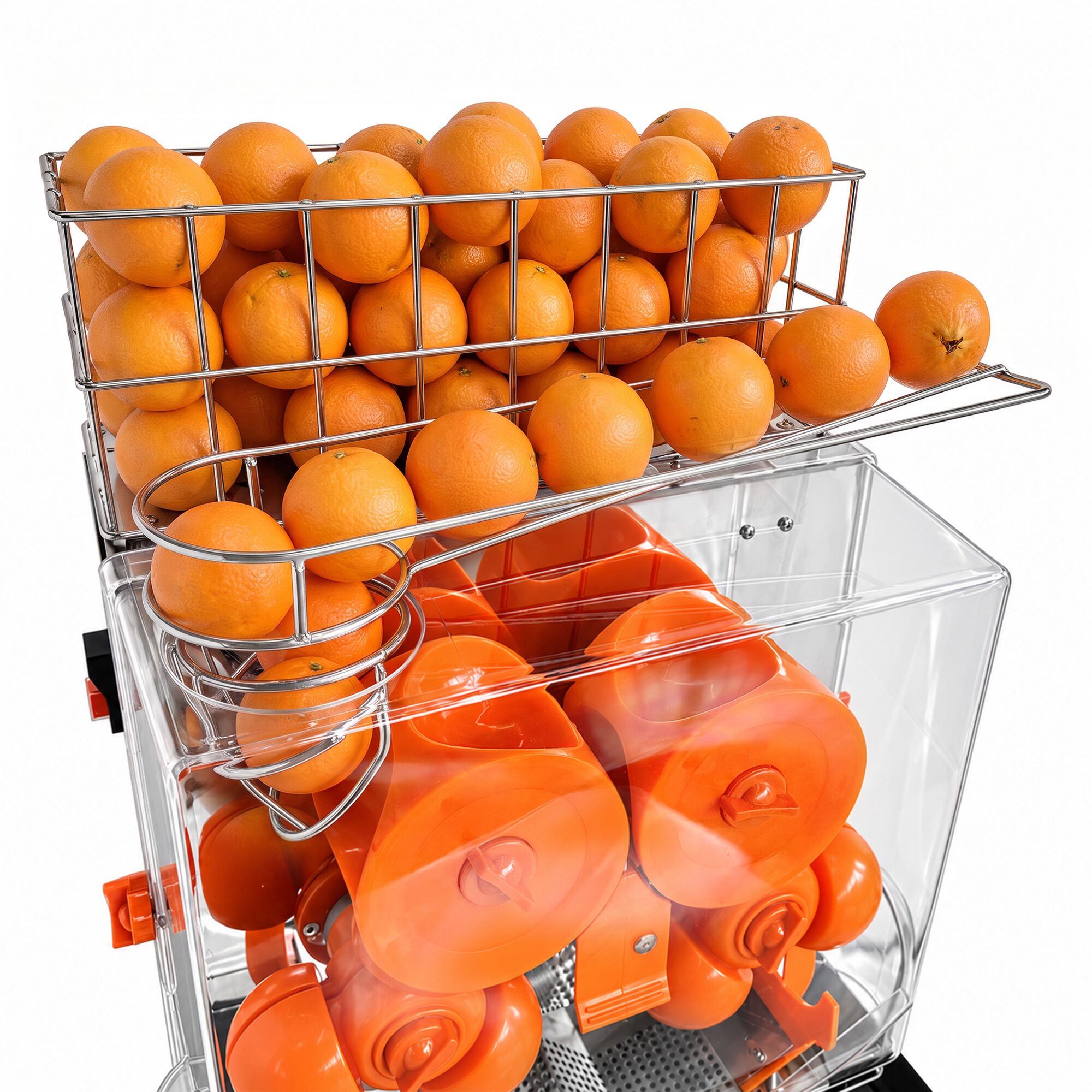 Electric orange juicer – with manual fruit feed and drain tap