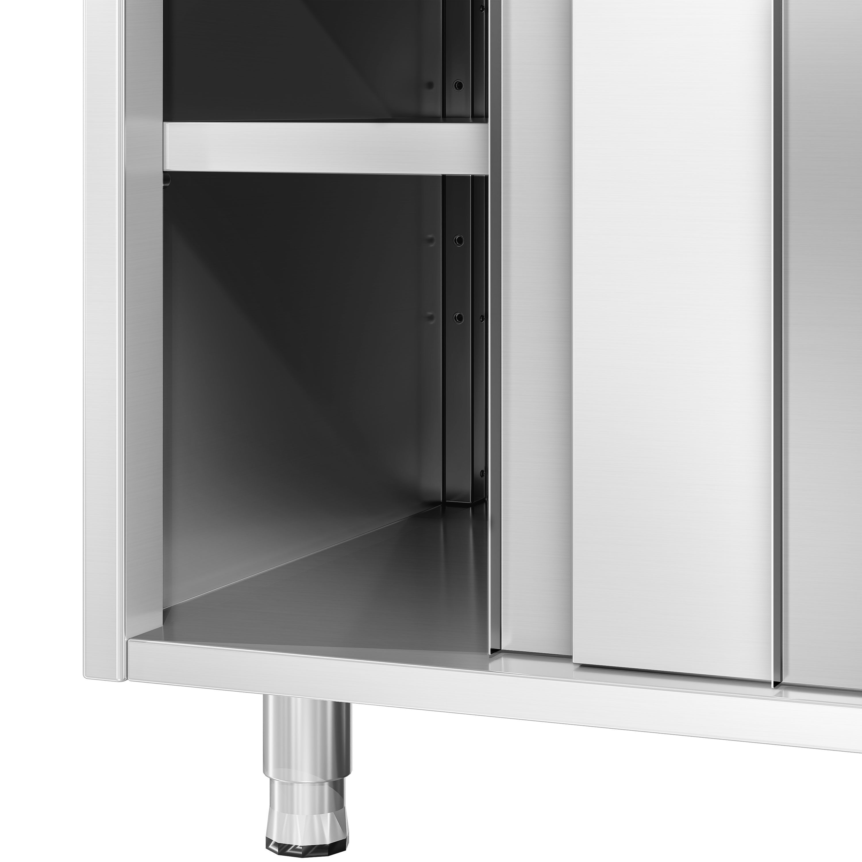 Table armoire en acier inoxydable PREMIUM - 1400x600mm - avec 3 tiroirs à droite et portes coulissantes - avec dosseret