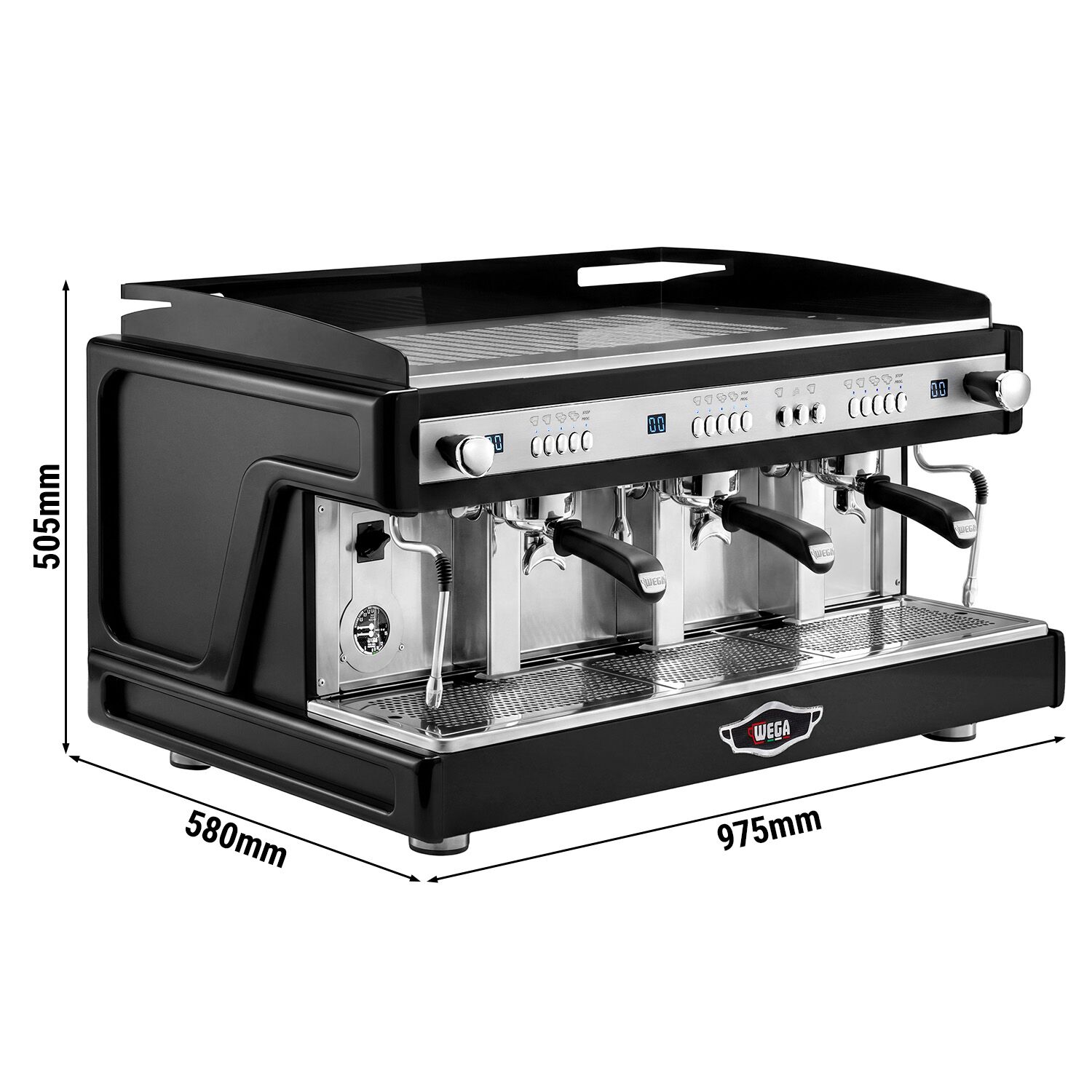 WEGA | Airy - Siebträgermaschine - 3 Gruppig - 5,6 kW - mit Shot Counter - Schwarz