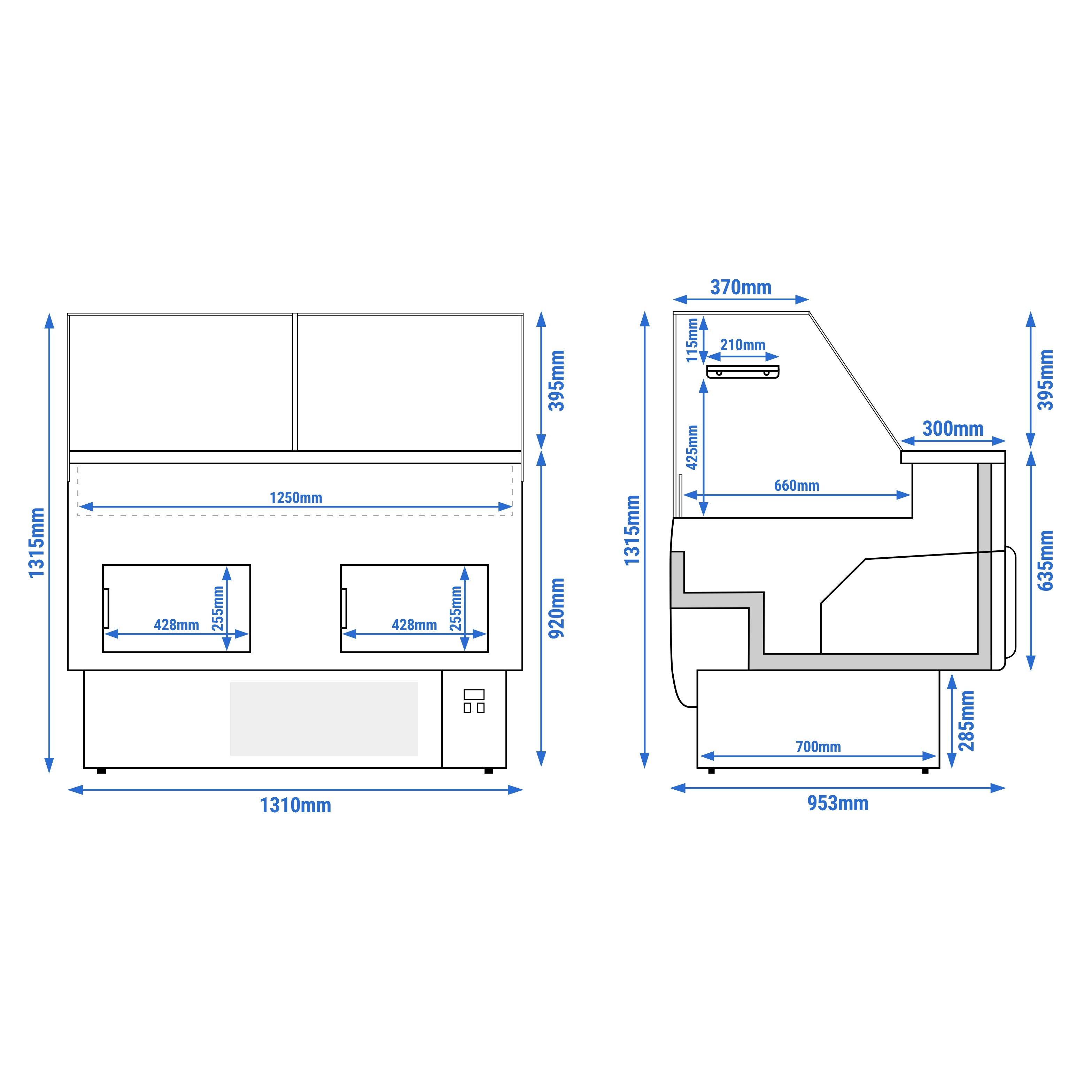 Kühltheke - 1310mm - 1 Ablage - Frontblende Hellblau