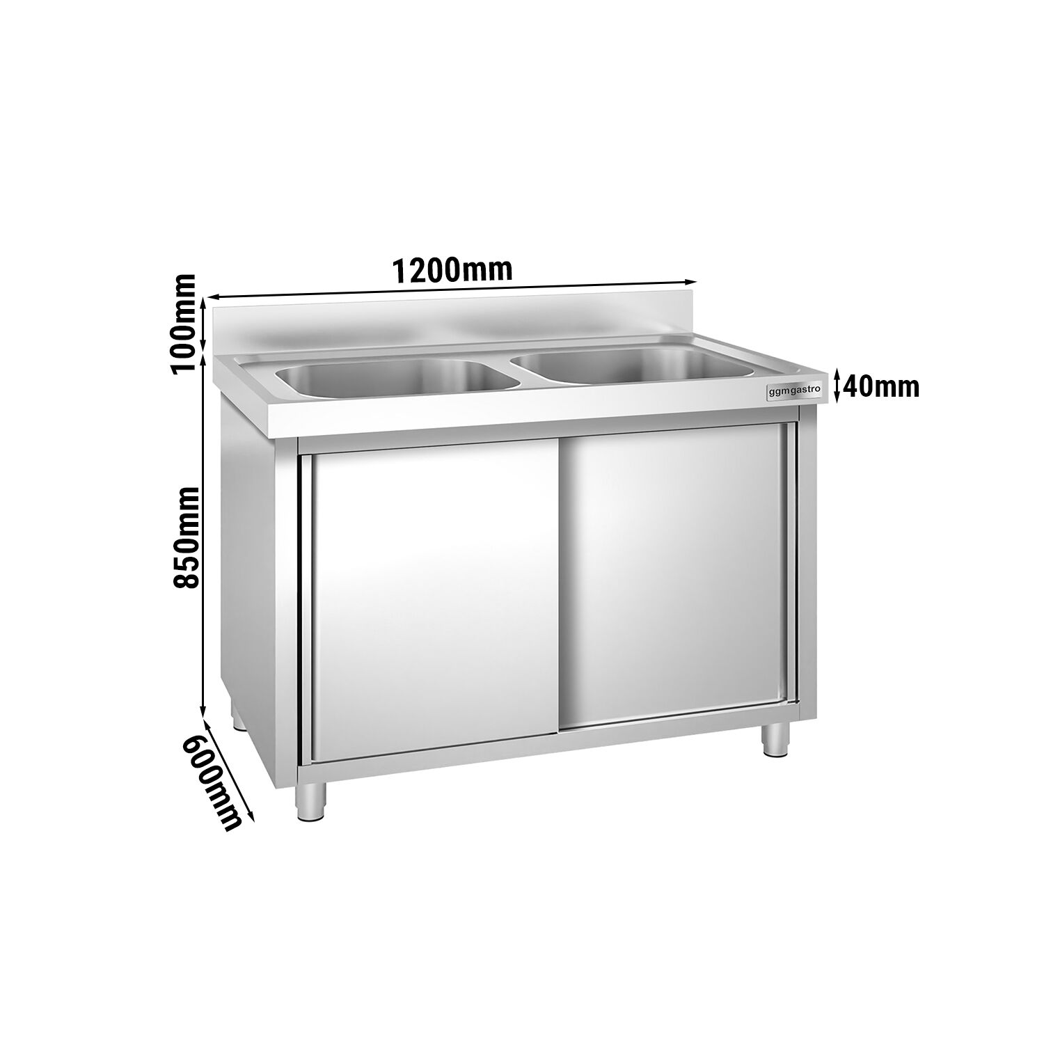 Meuble plonge PREMIUM - 1200x600mm - avec 2 bacs