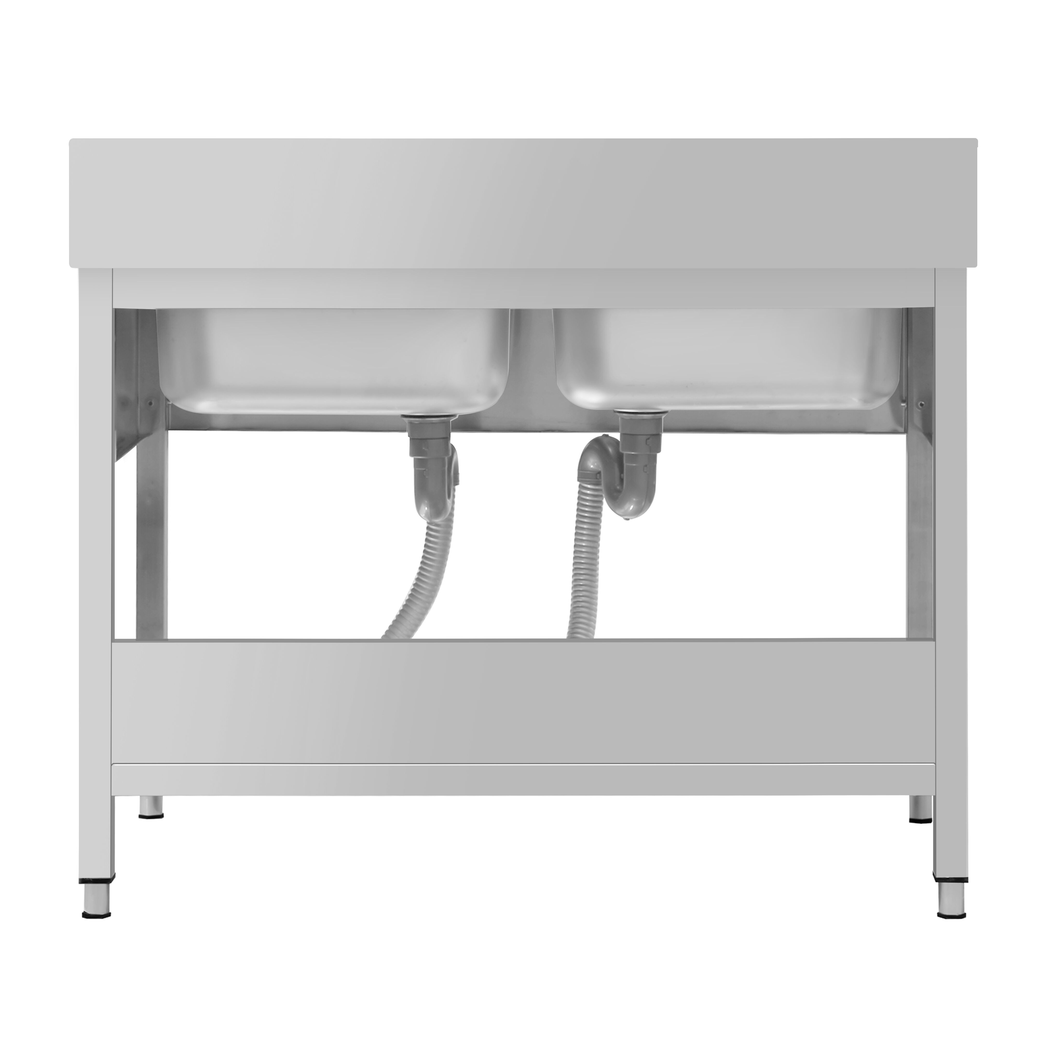 Plonge en inox ECO - 1400x600mm - avec étagère basse - 2 bacs au centre