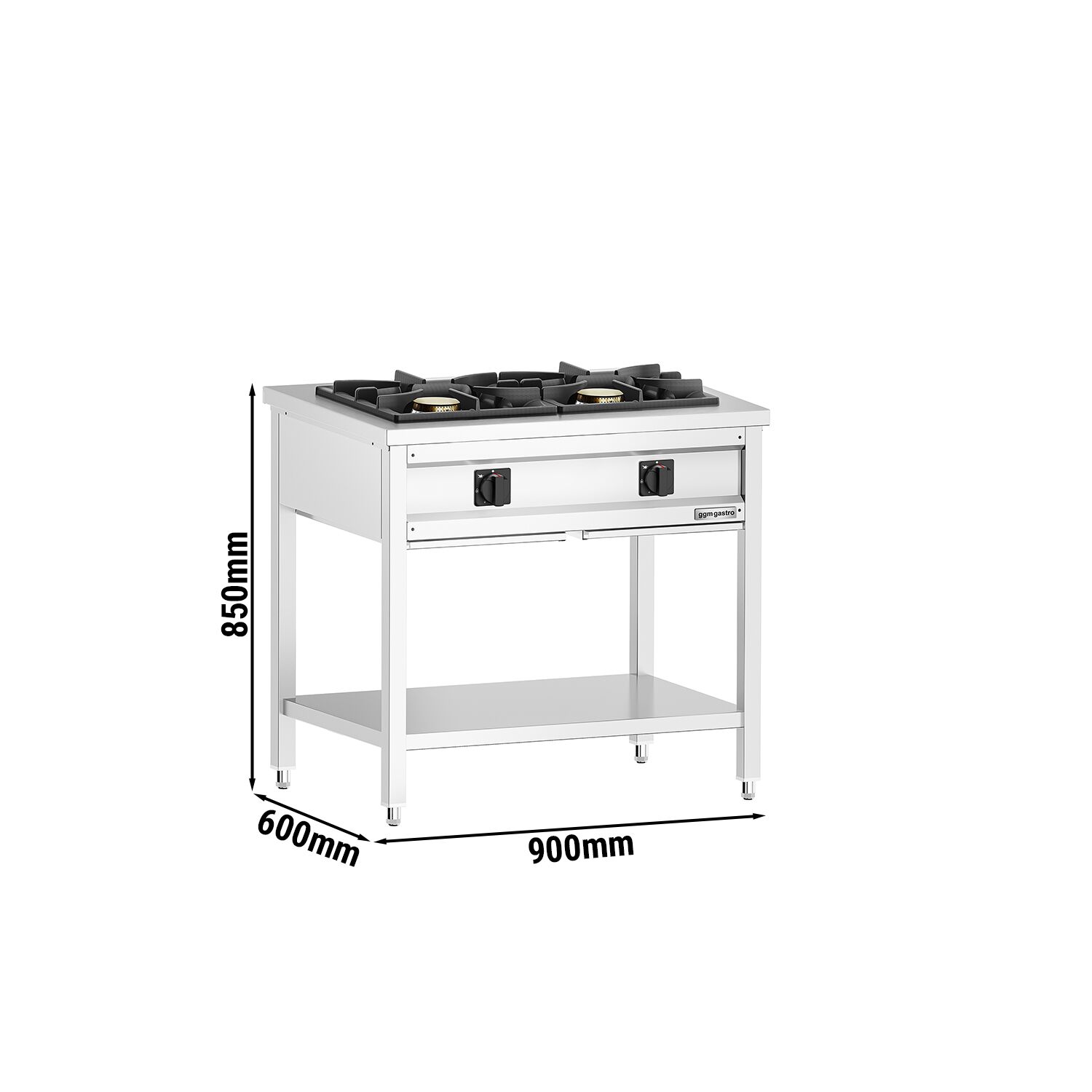 Fourneau à gaz – 17 kW – 2 brûleurs – ouvert avec socle de base & tiroir de récupération