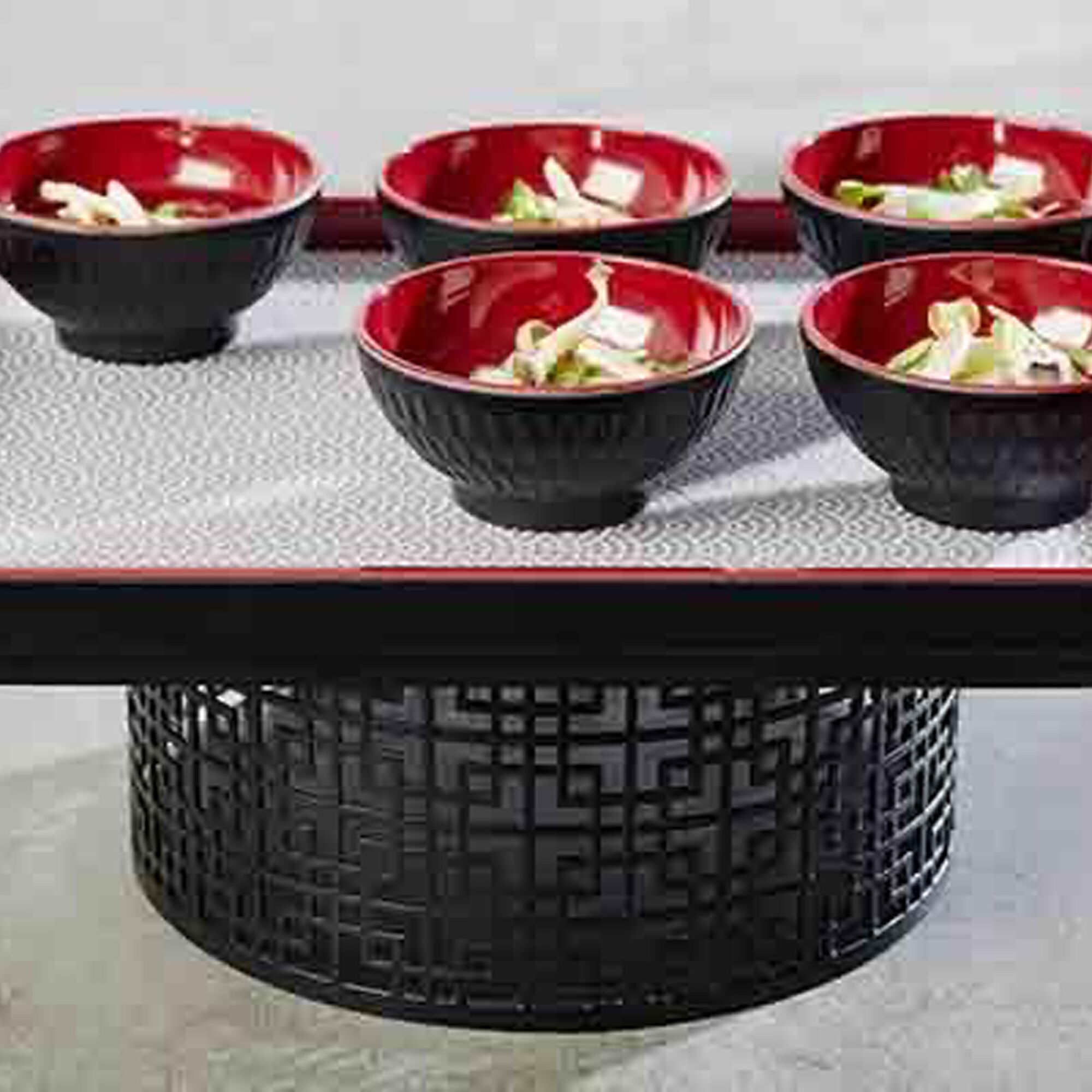 (6 pcs) Coupe - ASIA PLUS - Mélamine - 130ml - carré - 95x95mm - Profondeur : 45mm - Noir/Rouge
