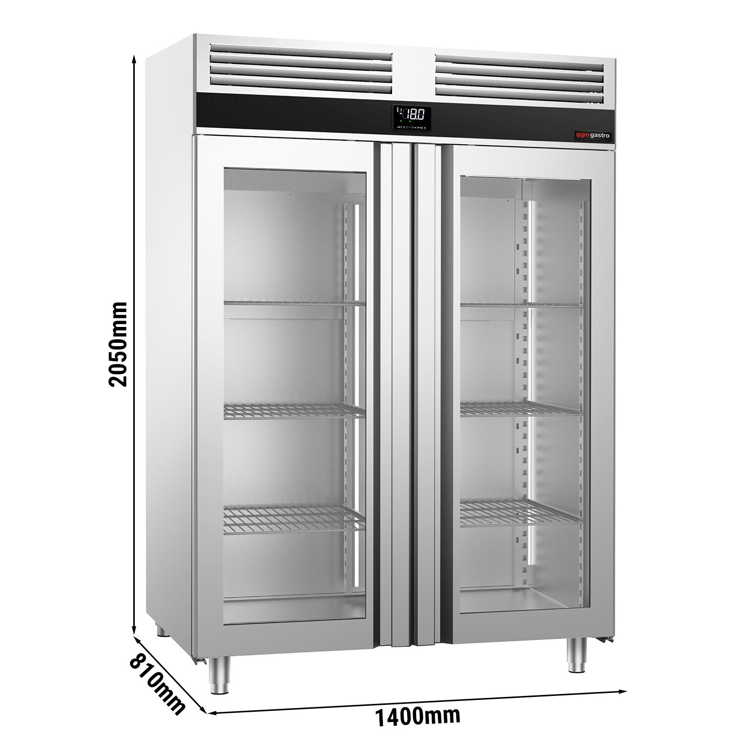 Armoire réfrigérée vitrée négative en acier inoxydable PREMIUM - GN 2/1 - 1400 L - avec 2 portes vitrées