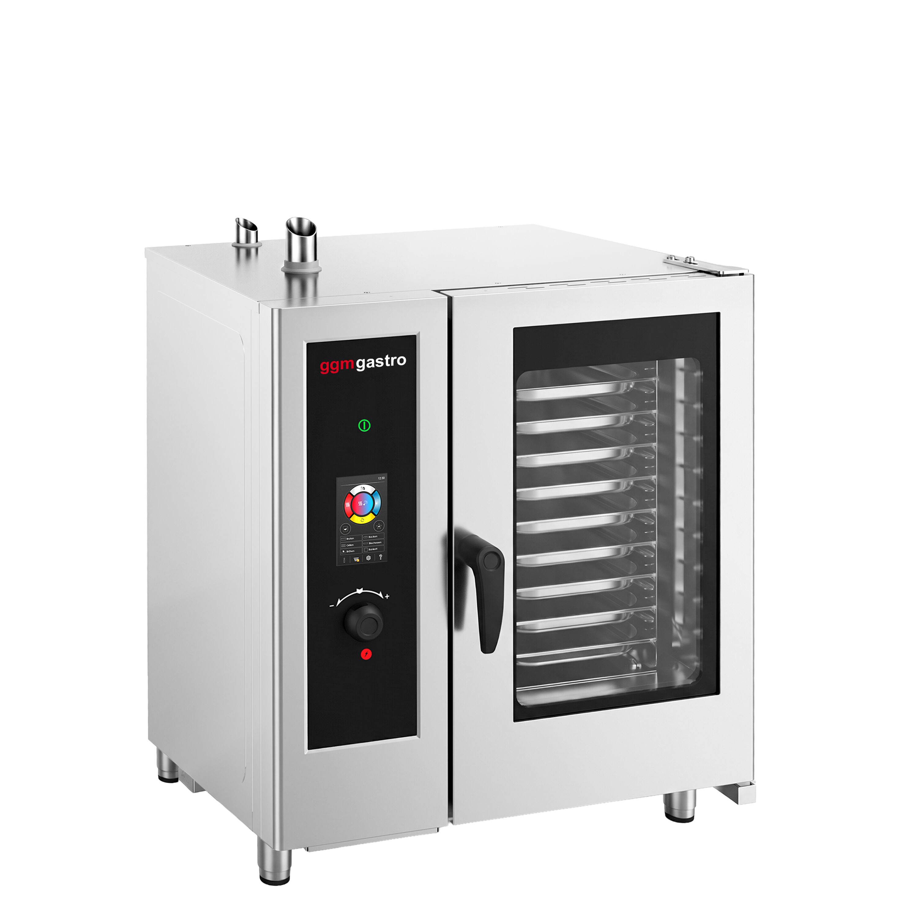 Commercial Electric Combi Oven - Touchscreen Controls - 10x GN 1/1 - incl. Automatic washing system, Core temperature probe, Boiler-based steam generator & Rack trolley