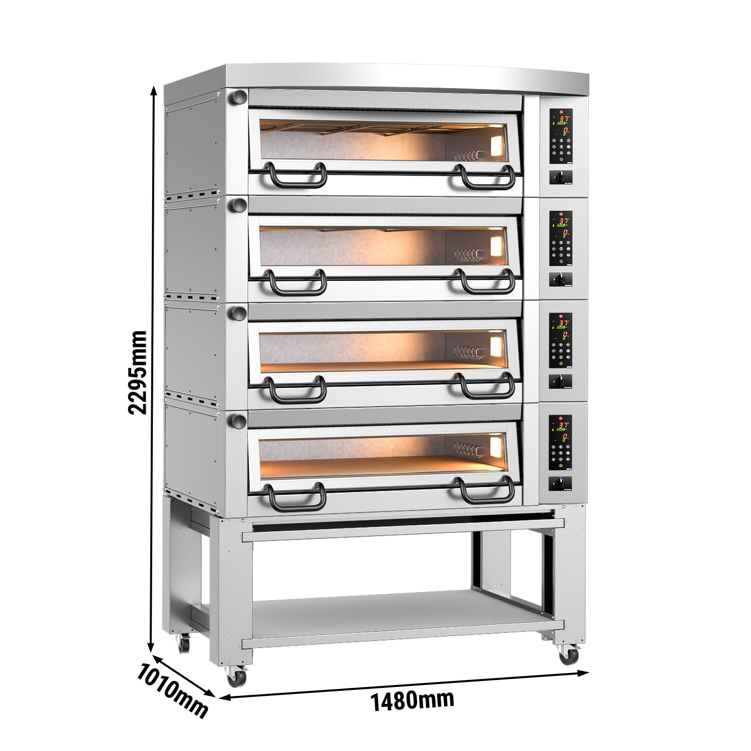 Elektryczny Piec do pizzy - 4 x 6 x Ø34cm - Panel dotykowy - z okapem i ramą nośną