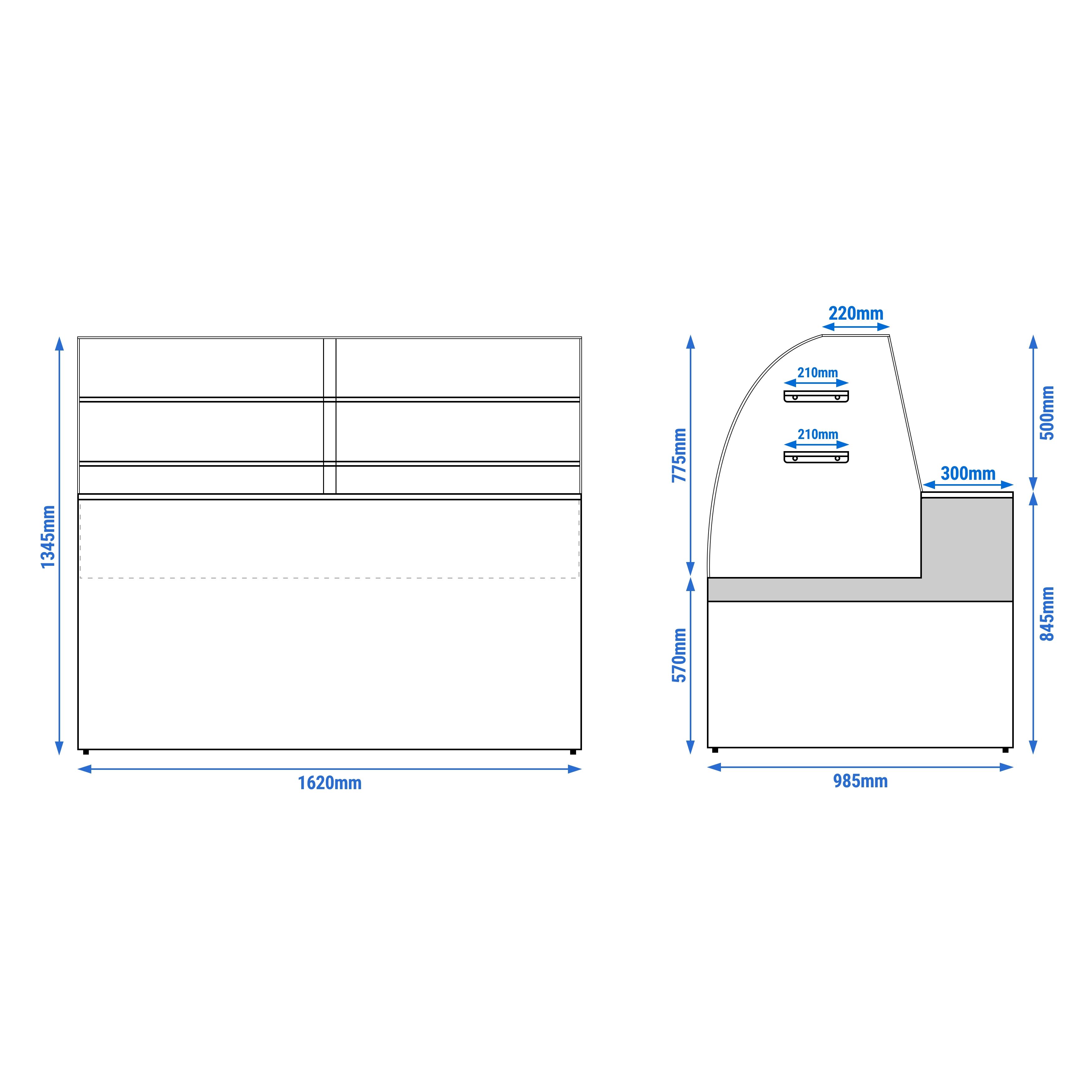 Comptoir vitrine réfrigérée - 1622x985mm - +4/+8°C - 271L - 2 portes - 2 étagères