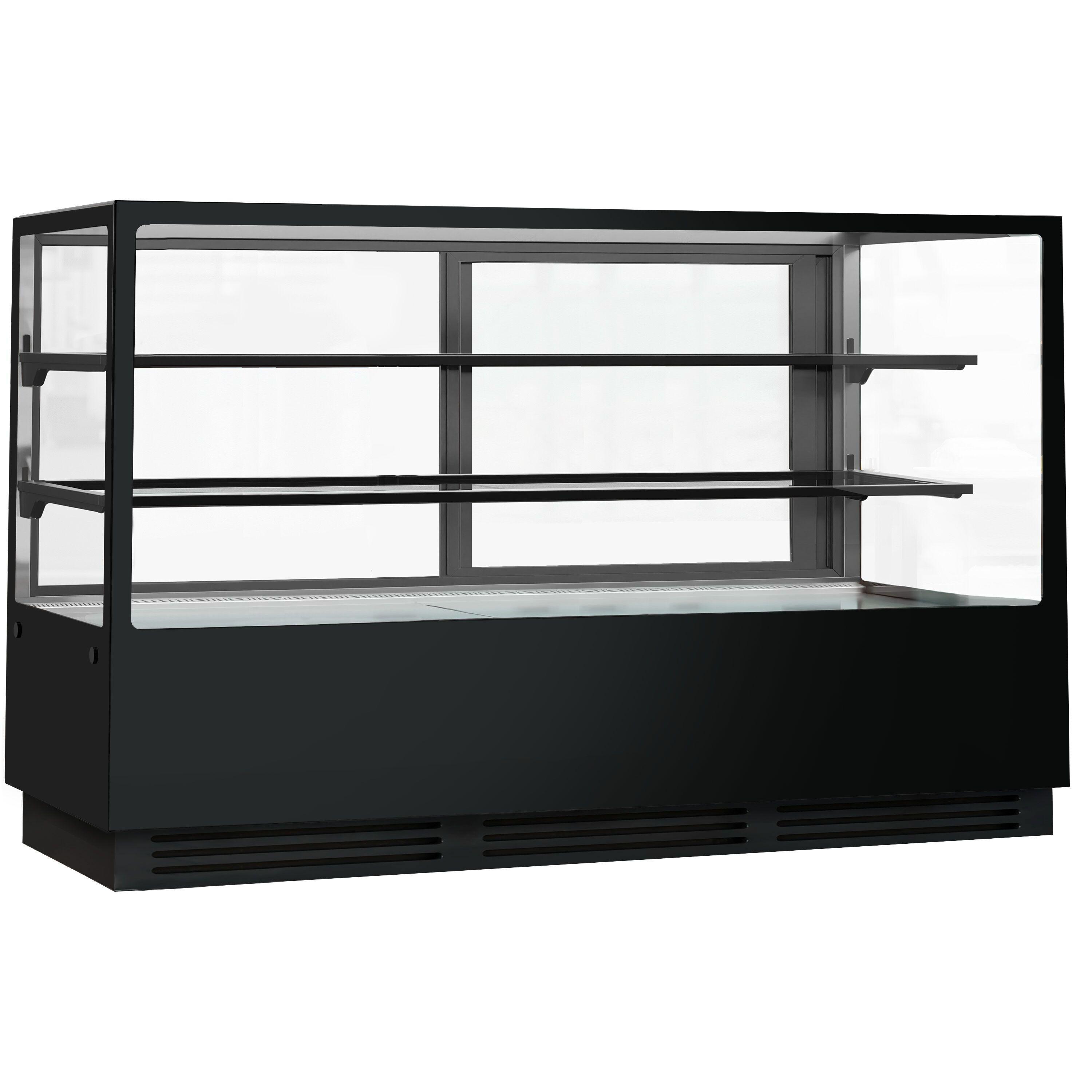 Vetrina pasticceria refrigerata - 782l - 2000mm - Doppio vetro - con 2 ripiani - LED interni; schienale a specchio; porte posteriori scorrevoli - Nero