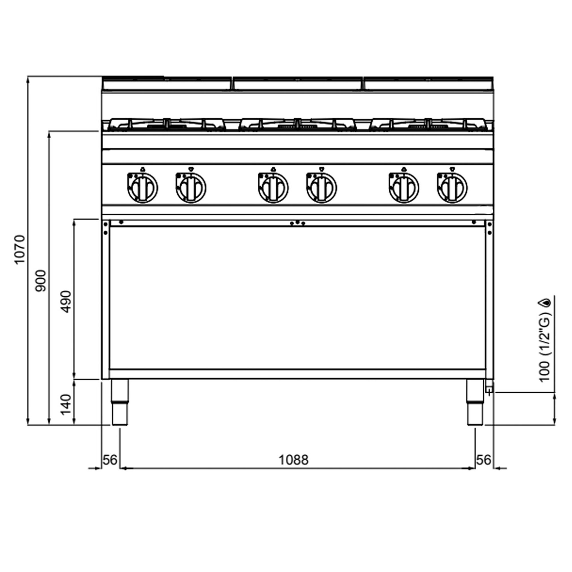 Fourneau à gaz – 33,5 kW – 6 brûleurs