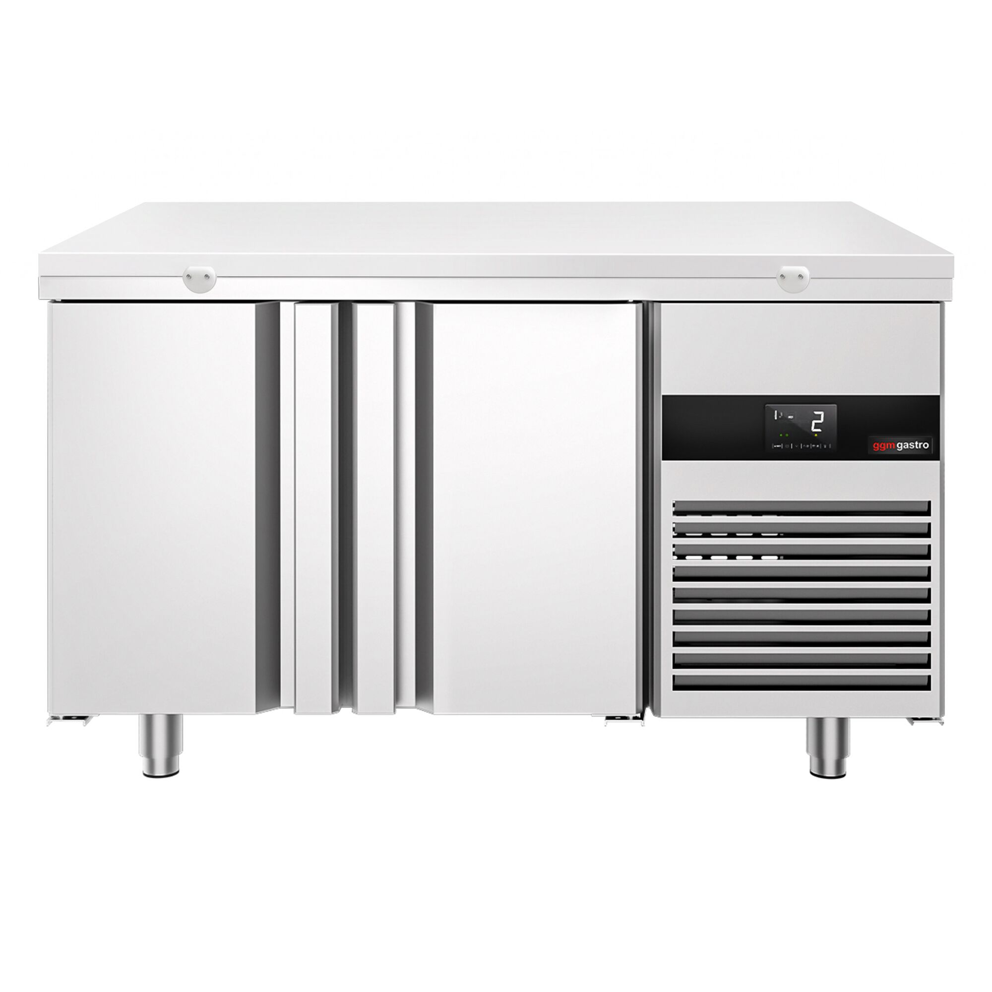 Refrigerated Counter – 1400 × 700 mm – Rear Side with 2 Doors – Glass Front – incl. White Cutting Board