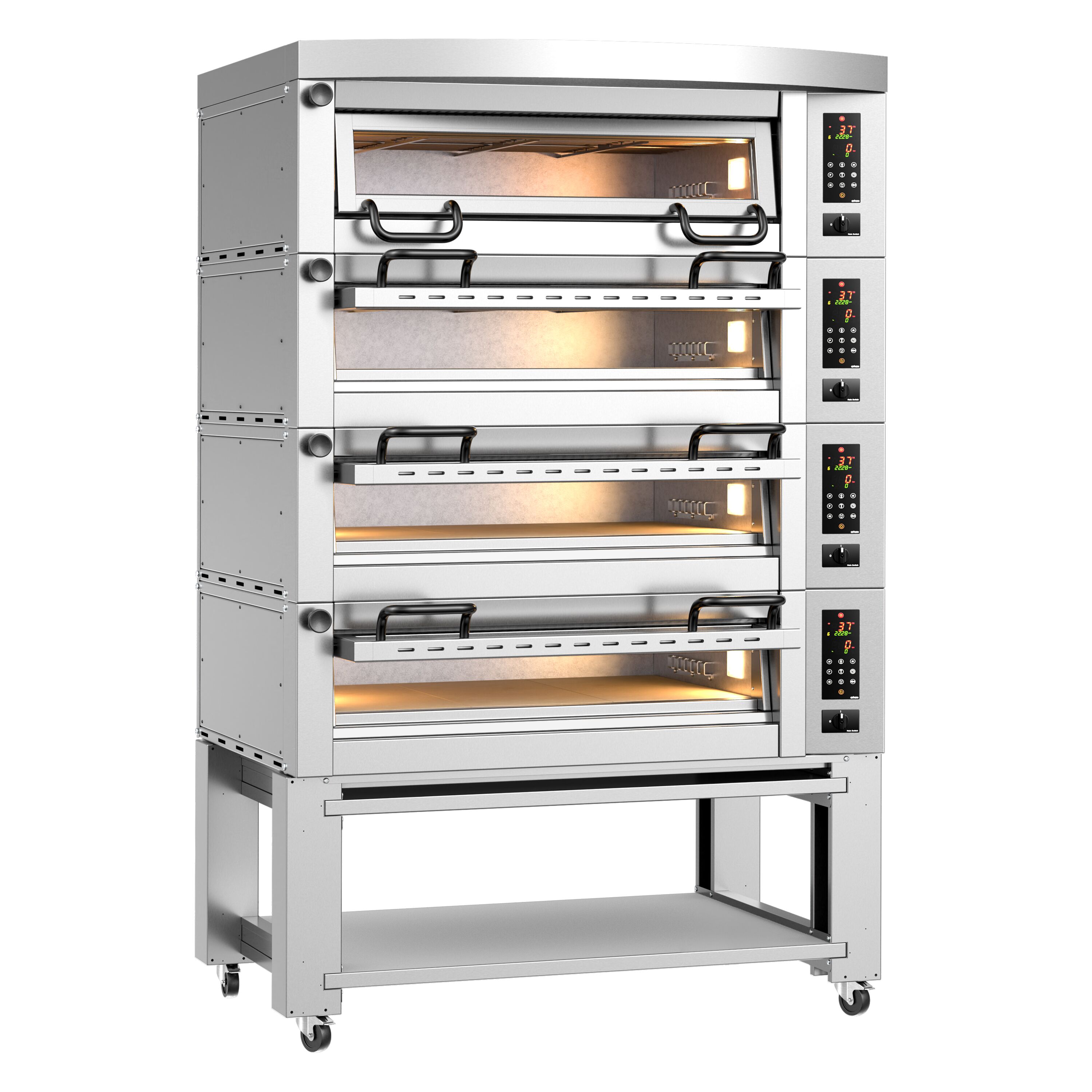 Elektryczny Piec do pizzy - 4 x 6 x Ø34cm - Panel dotykowy - z okapem i ramą nośną