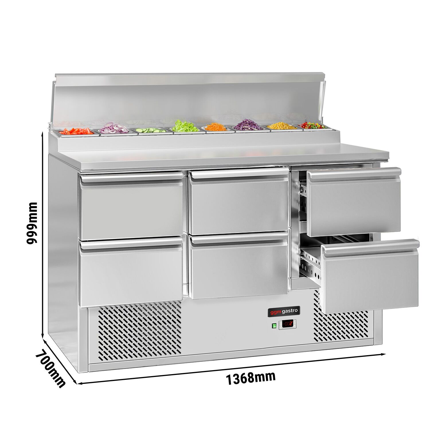 Table de préparation Mini ECO - 1368 mm - 6 tiroirs - pour 8x GN 1/6