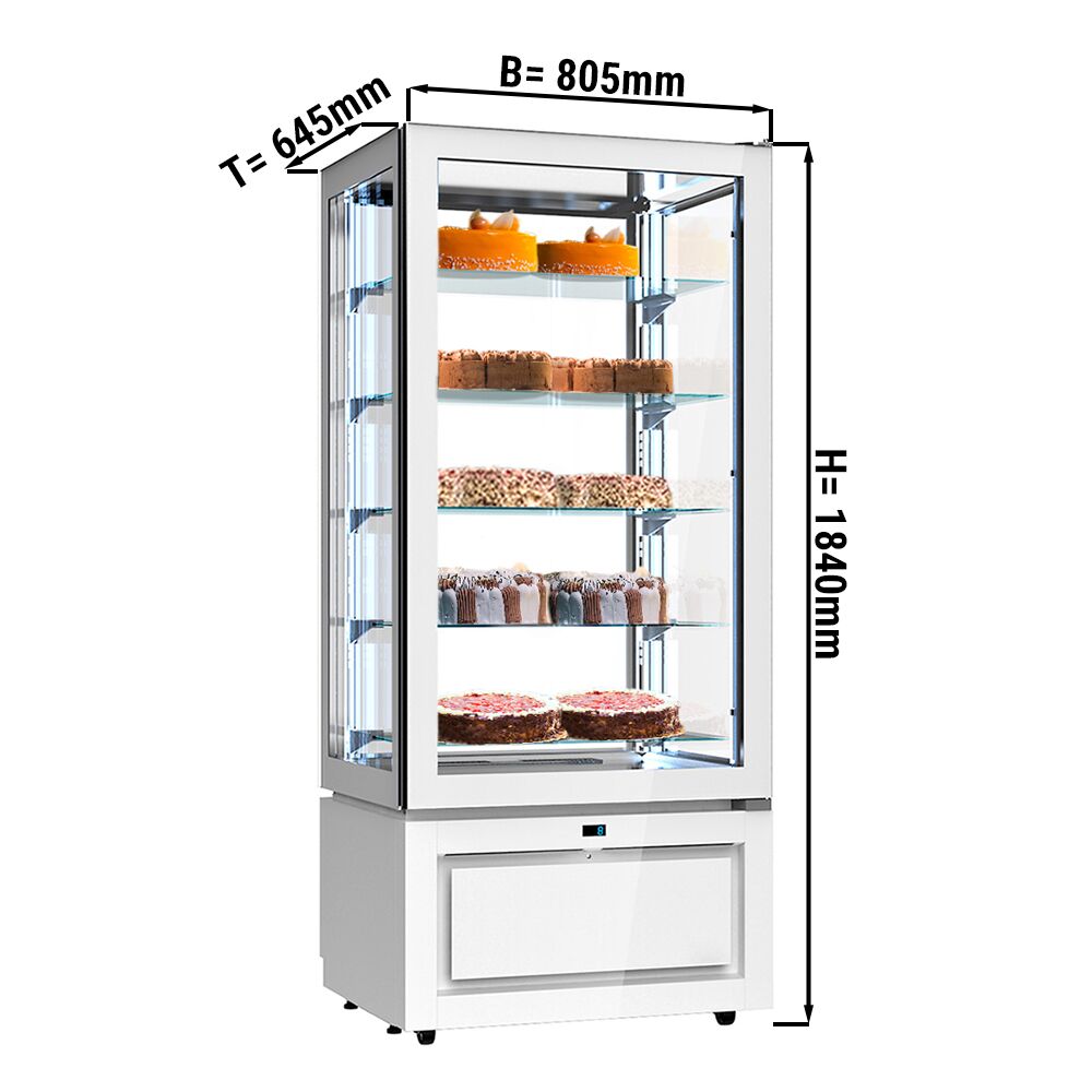 4-Sided Glass Display Fridge - 457L - 805mm - Double glazing - square - with 5 glass shelves - 1 glass door front - White