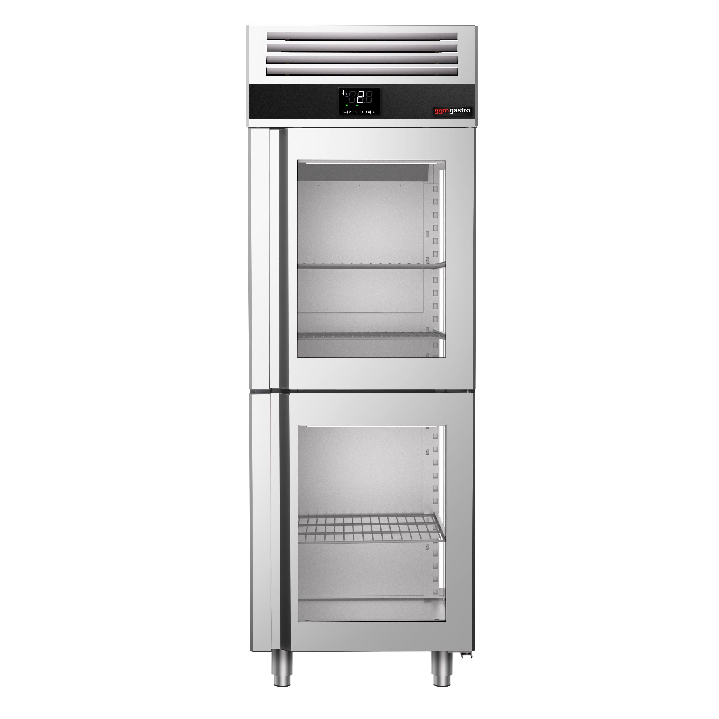 Armoire réfrigérée positive vitrée en inox AISI 304 PREMIUM - GN 2/1 - 700 L - avec 2 portes vitrées & Glissières & 3 grilles GN 2/1
