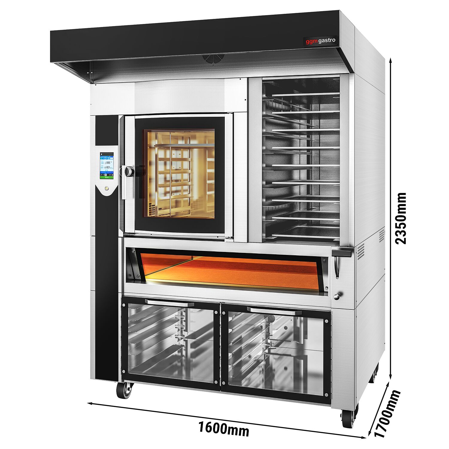 Four à étages de boulangerie avec four mixte 6 x EN 600 x 400 - tactile - avec 2 chambres de fermentation et support pour plaques EN