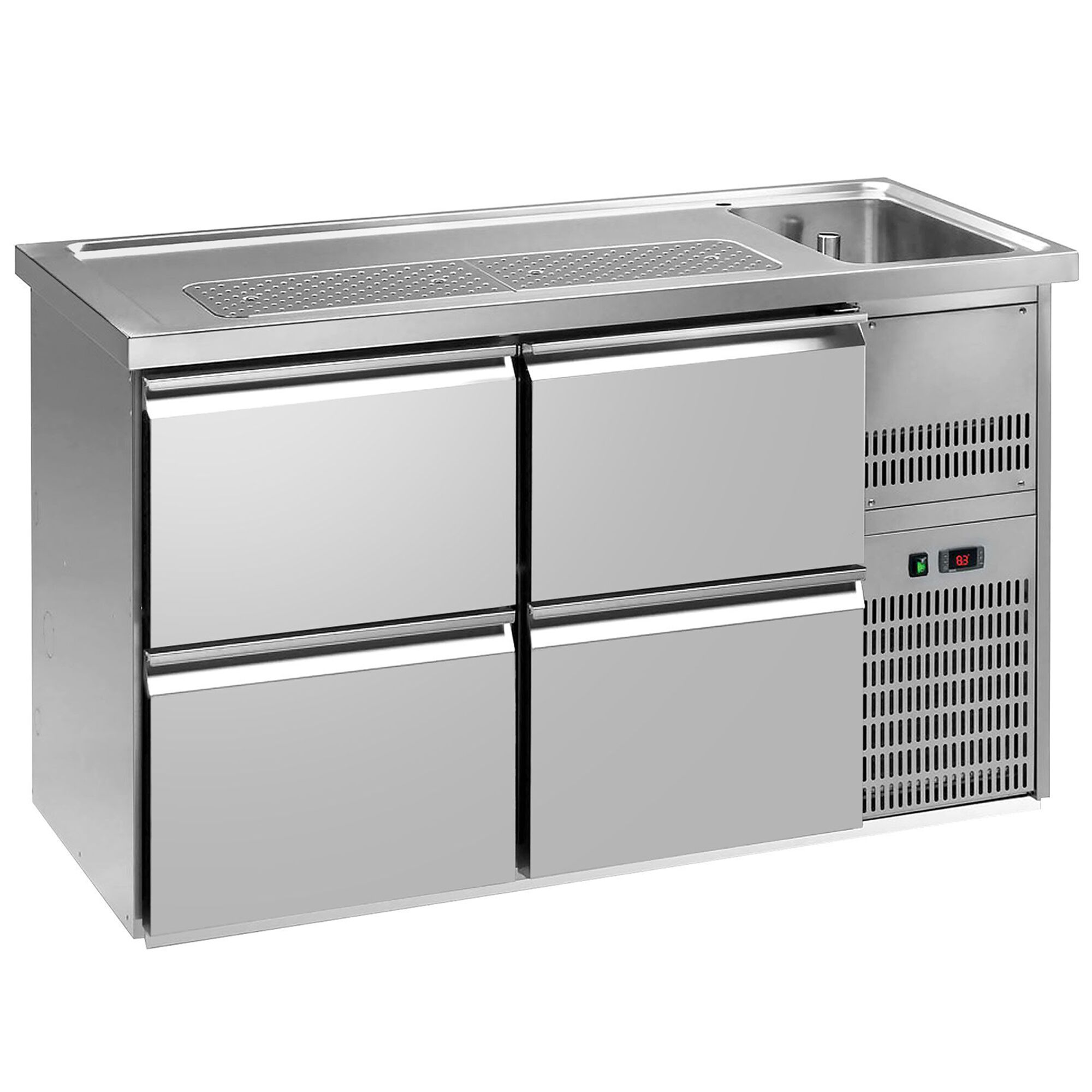 Comptoir de bar réfrigéré Premium PLUS – 1550 × 700 mm – 4 tiroirs