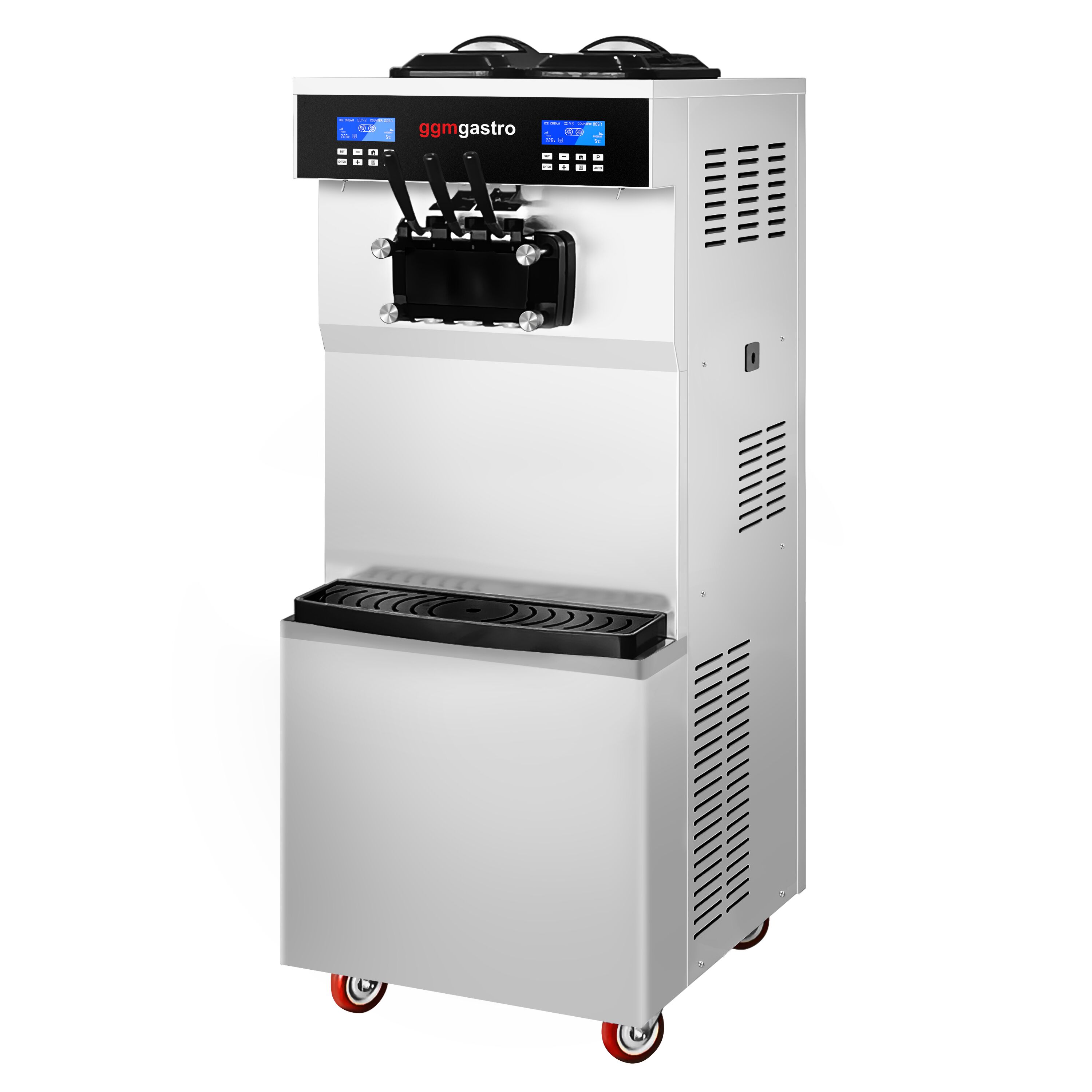 Commercial Soft Serve Ice Cream Machine - 36L/h - 3.8kW - for 3 flavours (twin twist) - Freestanding unit - Pre-Cooling - Self-Cleaning