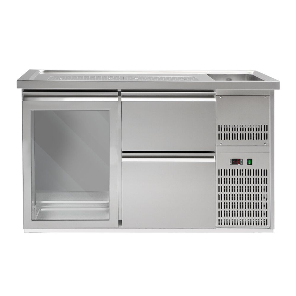 Comptoir de bar réfrigéré Premium PLUS – 1550 × 700 mm – 1 porte vitrée & 2 tiroirs