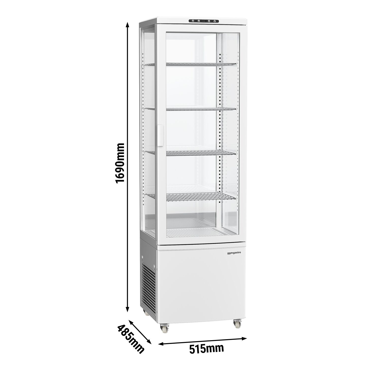 Vitrine réfrigérée 4 faces vitrées / Vitrine panoramique – 235 litres – 1 porte en verre – 4 étagères – Blanc