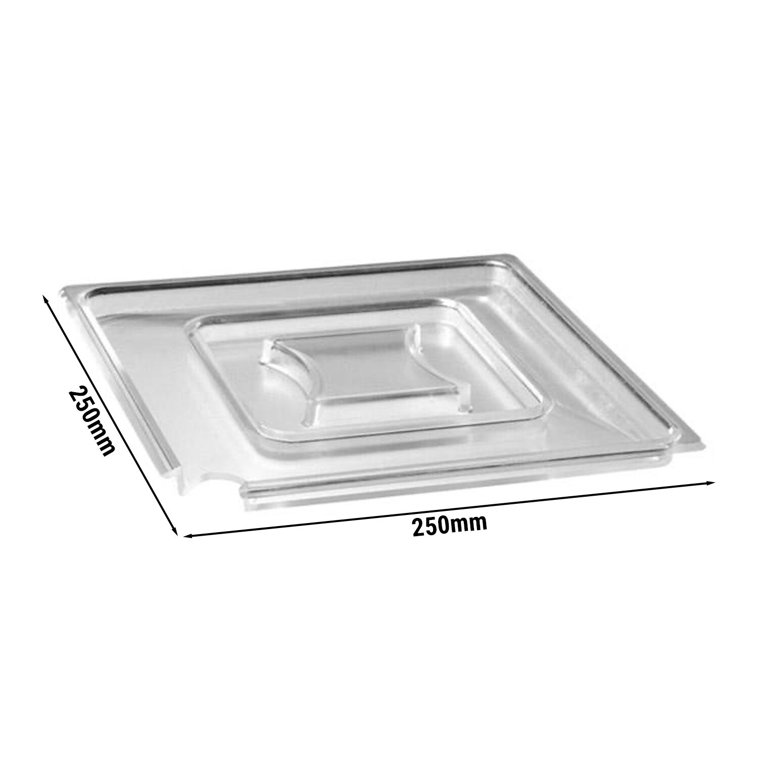 (6 pcs) Couvercle (FLOAT) - Avec encoche pour cuillère - Acrylique - 250x250x15mm - Transparent - pour 83918 & 83919 | Lot de 6 couvercles transparents