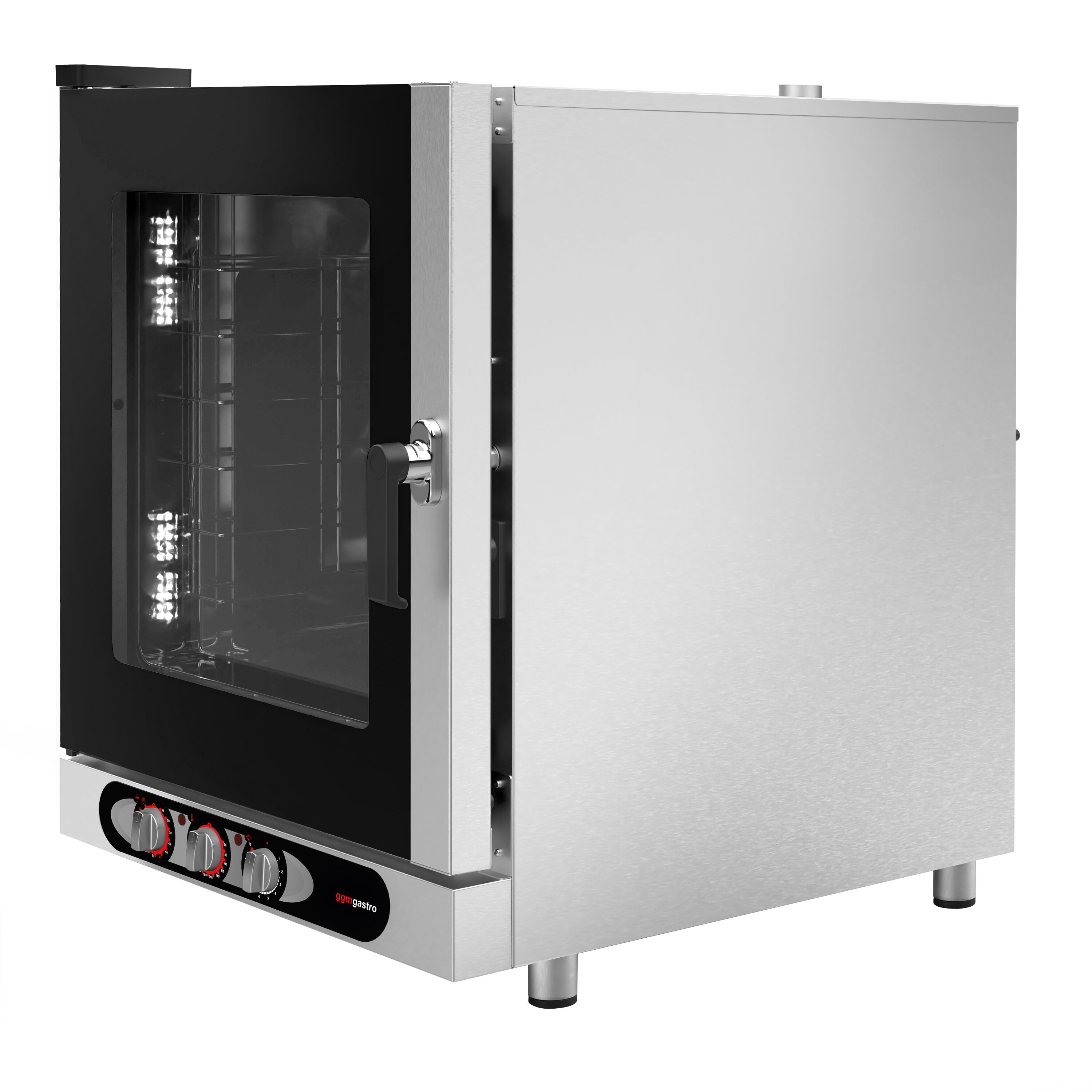 Electric Commercial Combi Oven - Manual Controls - 6x GN 1/1 or 6x EN 600x400 - incl. Condensate drip tray, Adjustable screw feet, Safety thermostat, Halogen lighting, Direct steam injection (adjustable), Humidity control, Preheat & cool-down functions