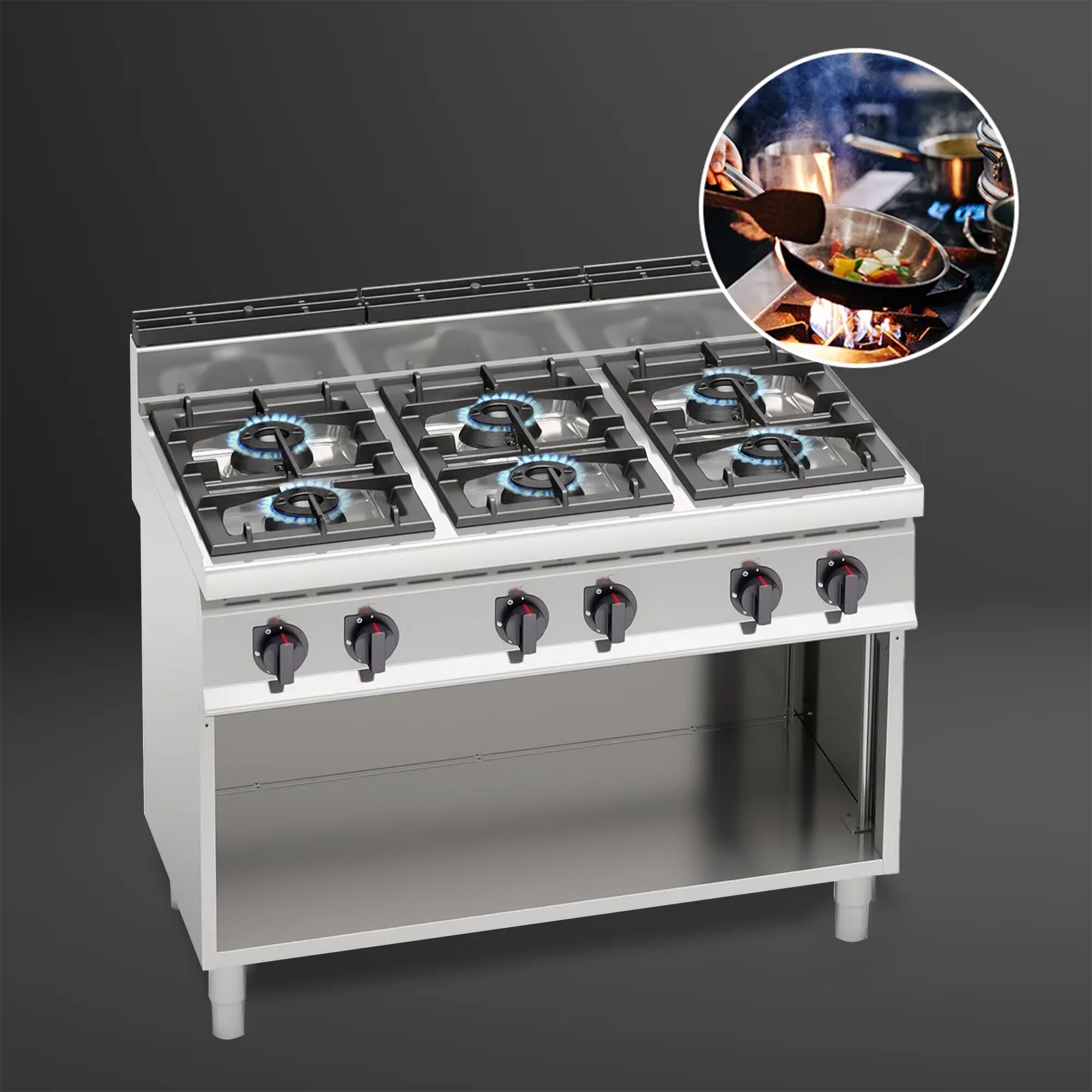 Gas Hob - 42kW - 6 burners - High-Output Model