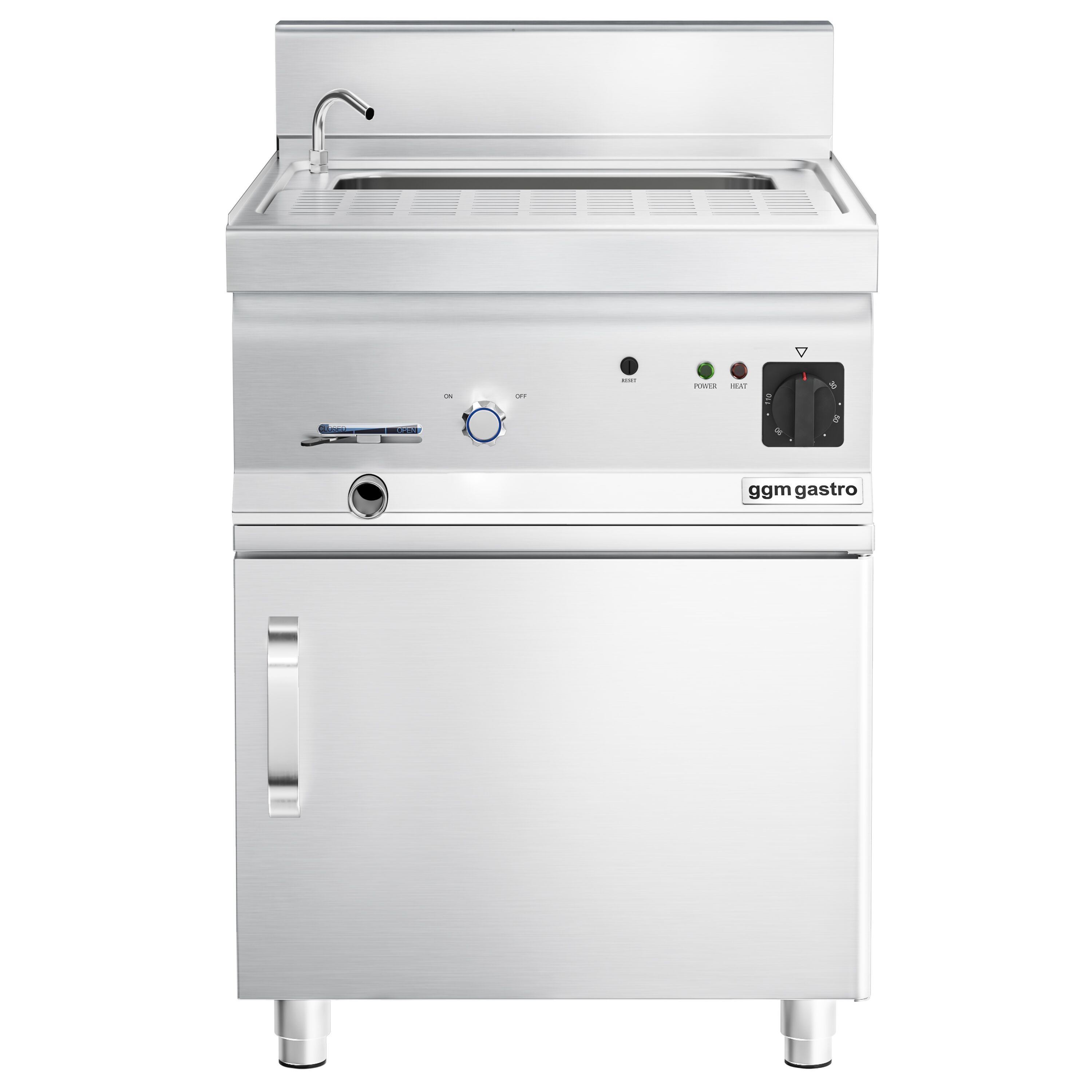 Cuiseur à pâtes électrique avec robinet – 28 L – 9 kW – incl. soubassement avec 2 portes