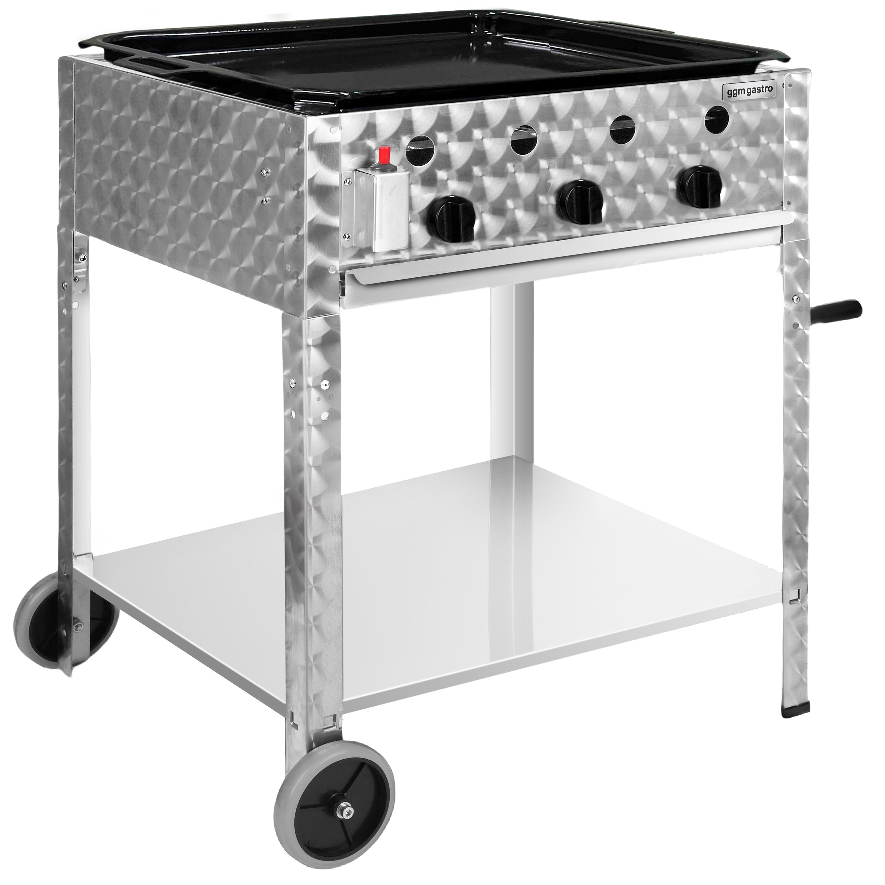 Barbecue à gaz professionnel - 10kW - sur pied - P560mm - 3 brûleurs - incl. support mobile, grille de cuisson & plaque de four