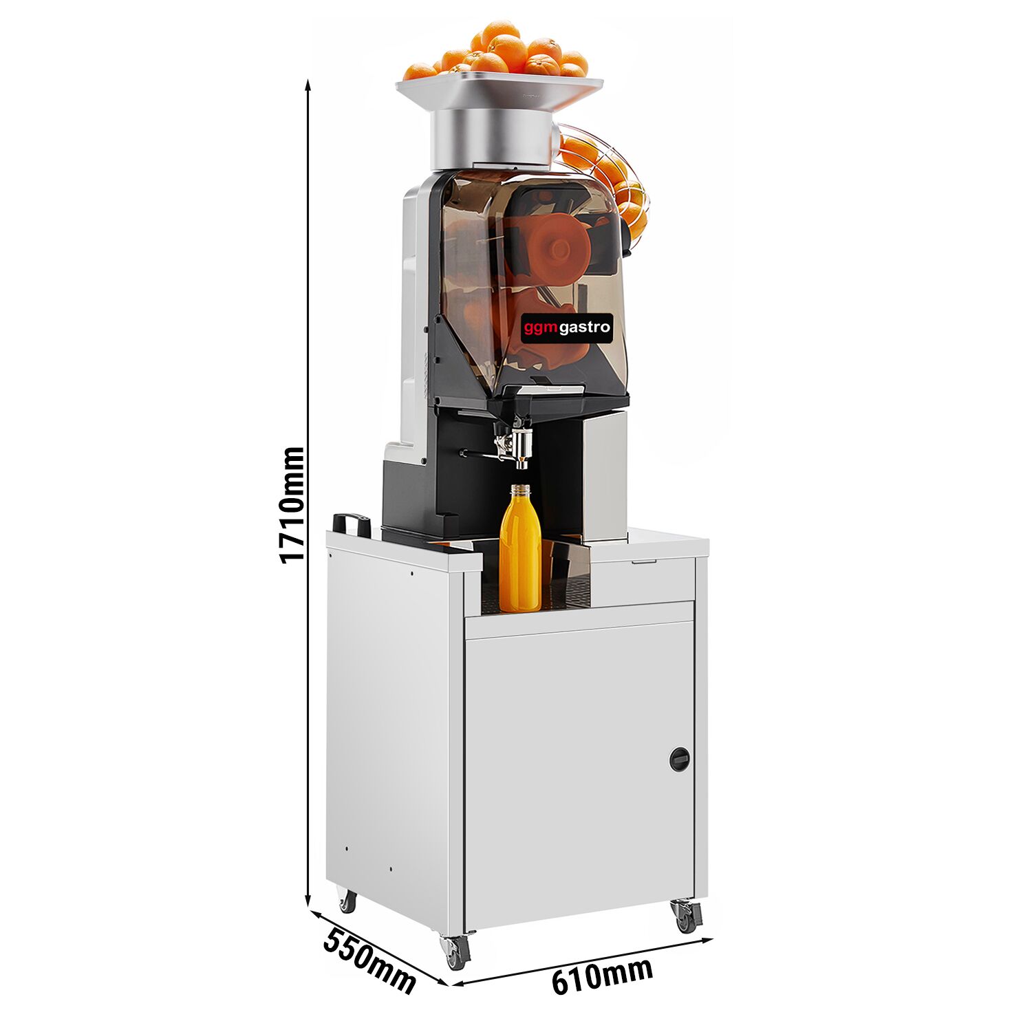 Commercial Floor‑Standing Orange Juicer – Automatic, Self‑Cleaning - Ø65–80 mm - 50 kg Bin - Silver