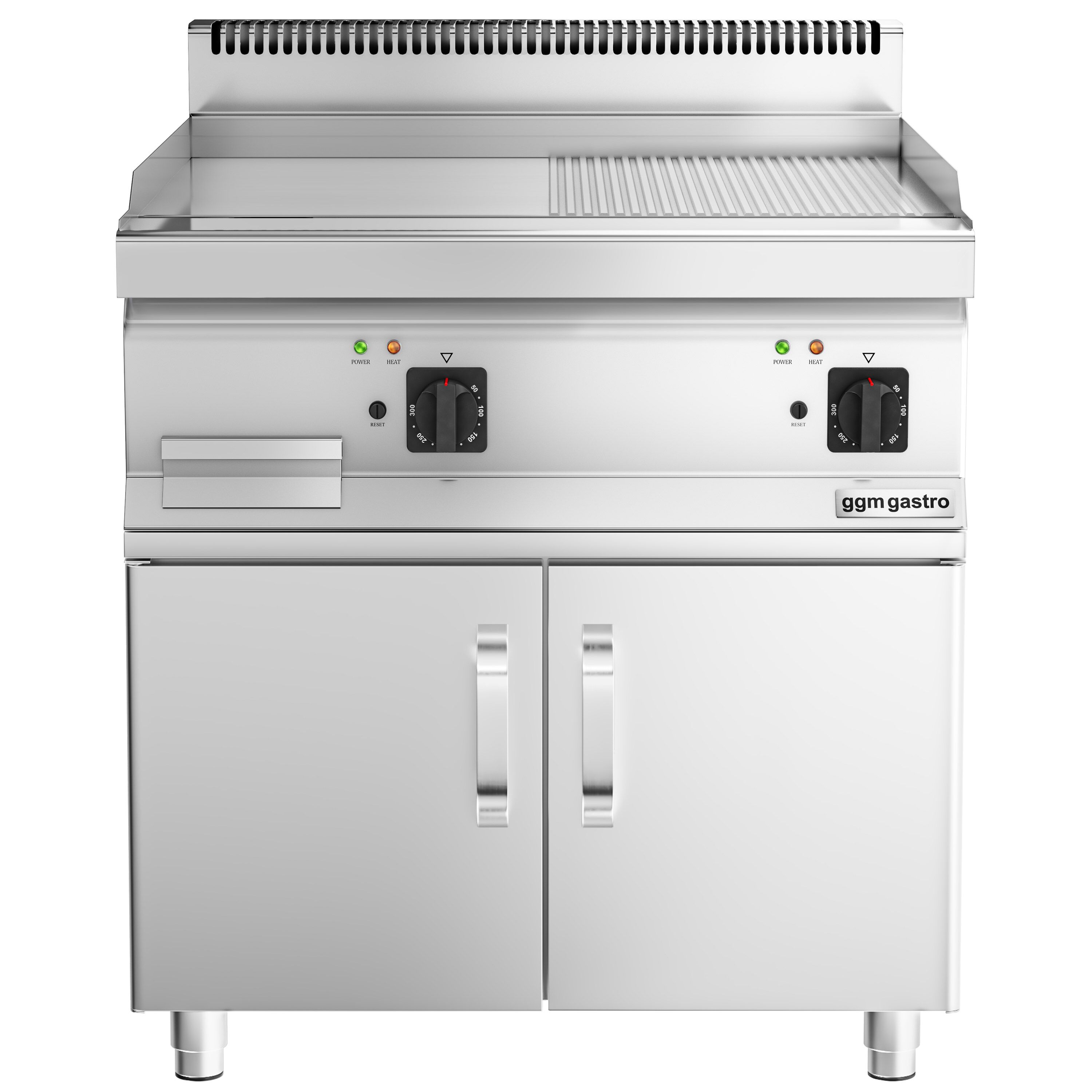 Commercial Electric Griddle - 7.1kW - Smooth/Ribbed Plate (half & half) - Cooking area: 795x535mm - with Cabinet Base - 2 Doors