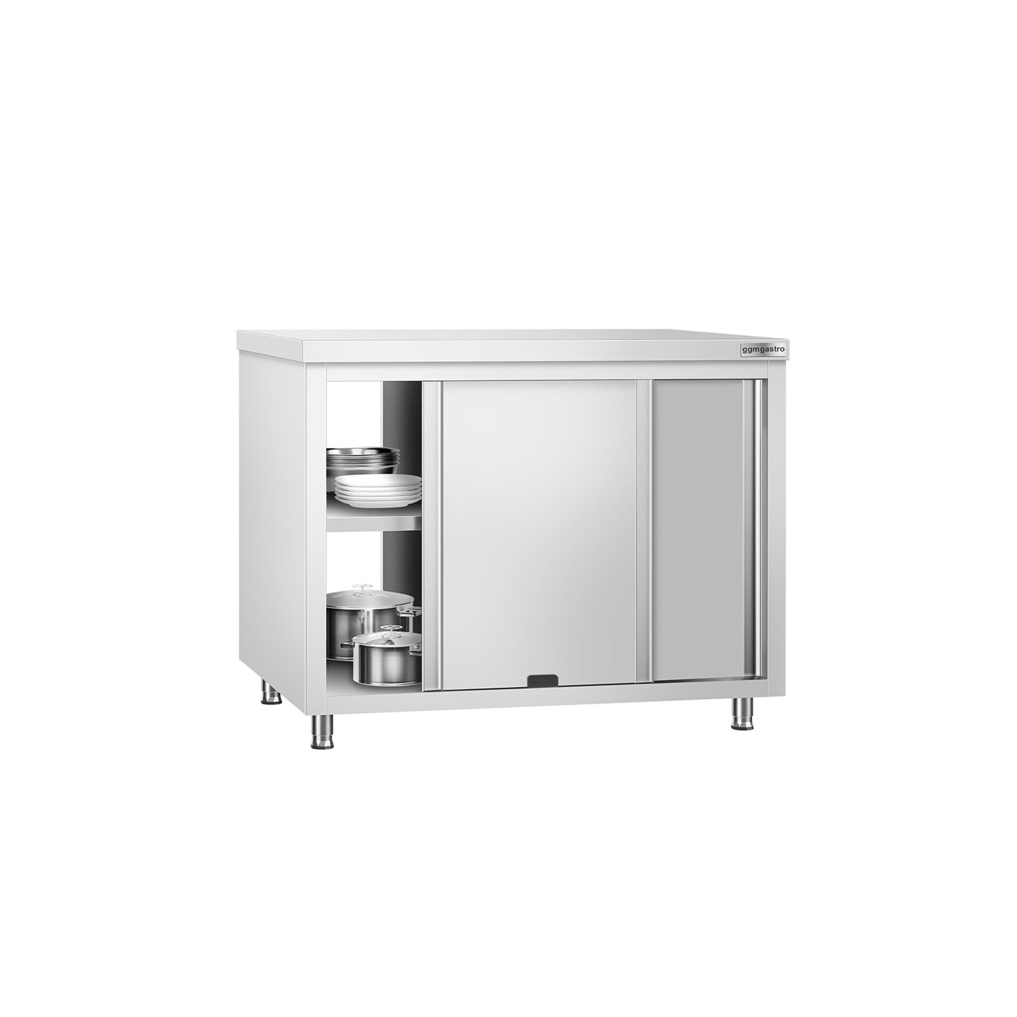 Table armoire en acier inoxydable PREMIUM - 1200x600mm - avec portes coulissantes - avec passe-plats