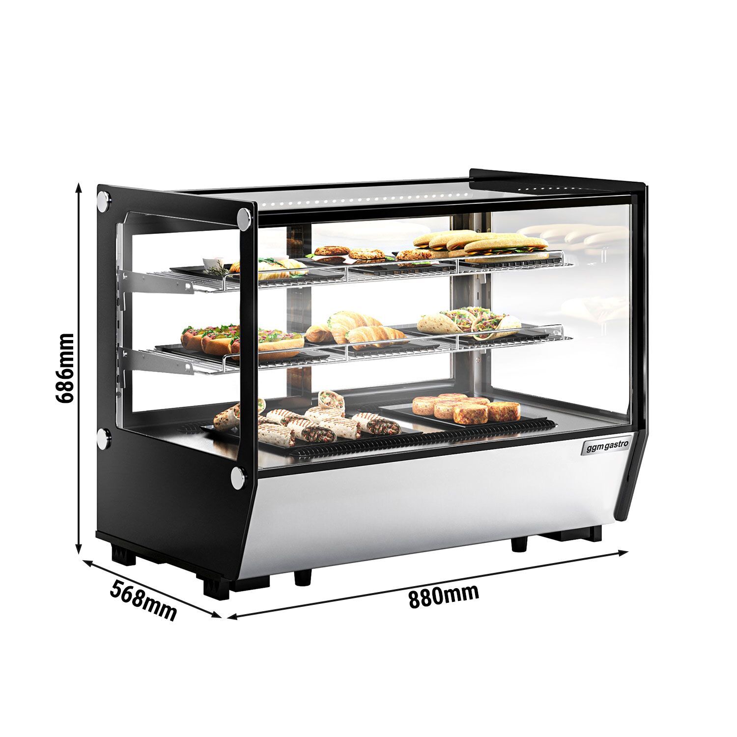 Vitrine réfrigérée de table - 160L - 880mm - Double vitrage - avec 2 étagères en verre - portes coulissantes vitrées arrière - pour pâtisseries