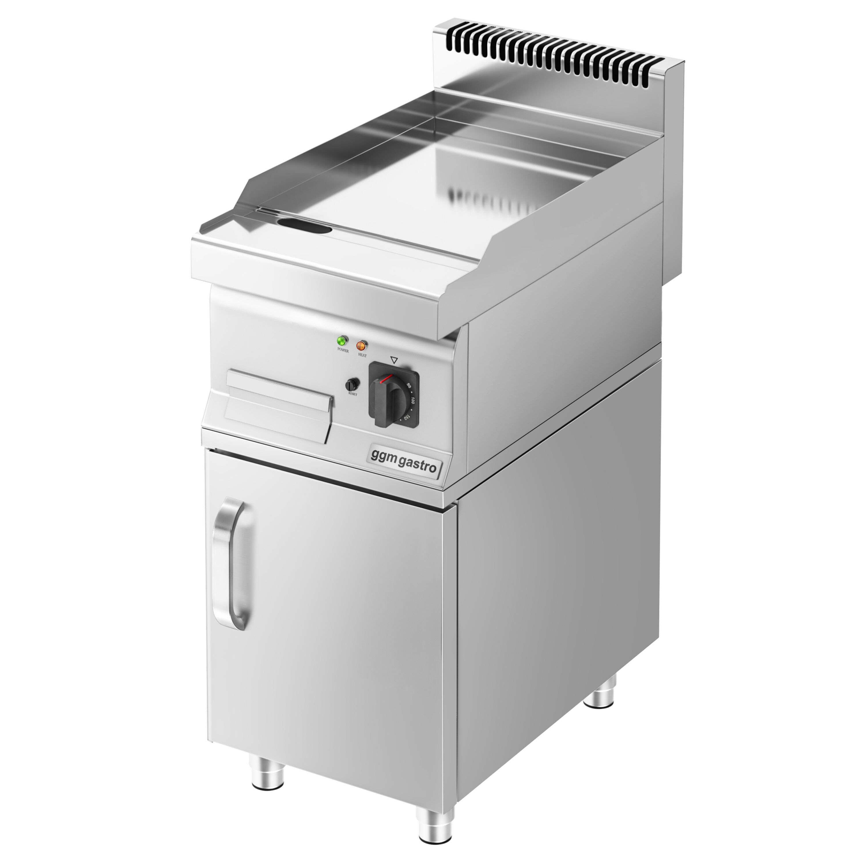 Plancha électrique - plaque chromée dure - 4,5 kW - Lisse - Surface de cuisson : 395x500mm - incl. soubassement avec 1 porte