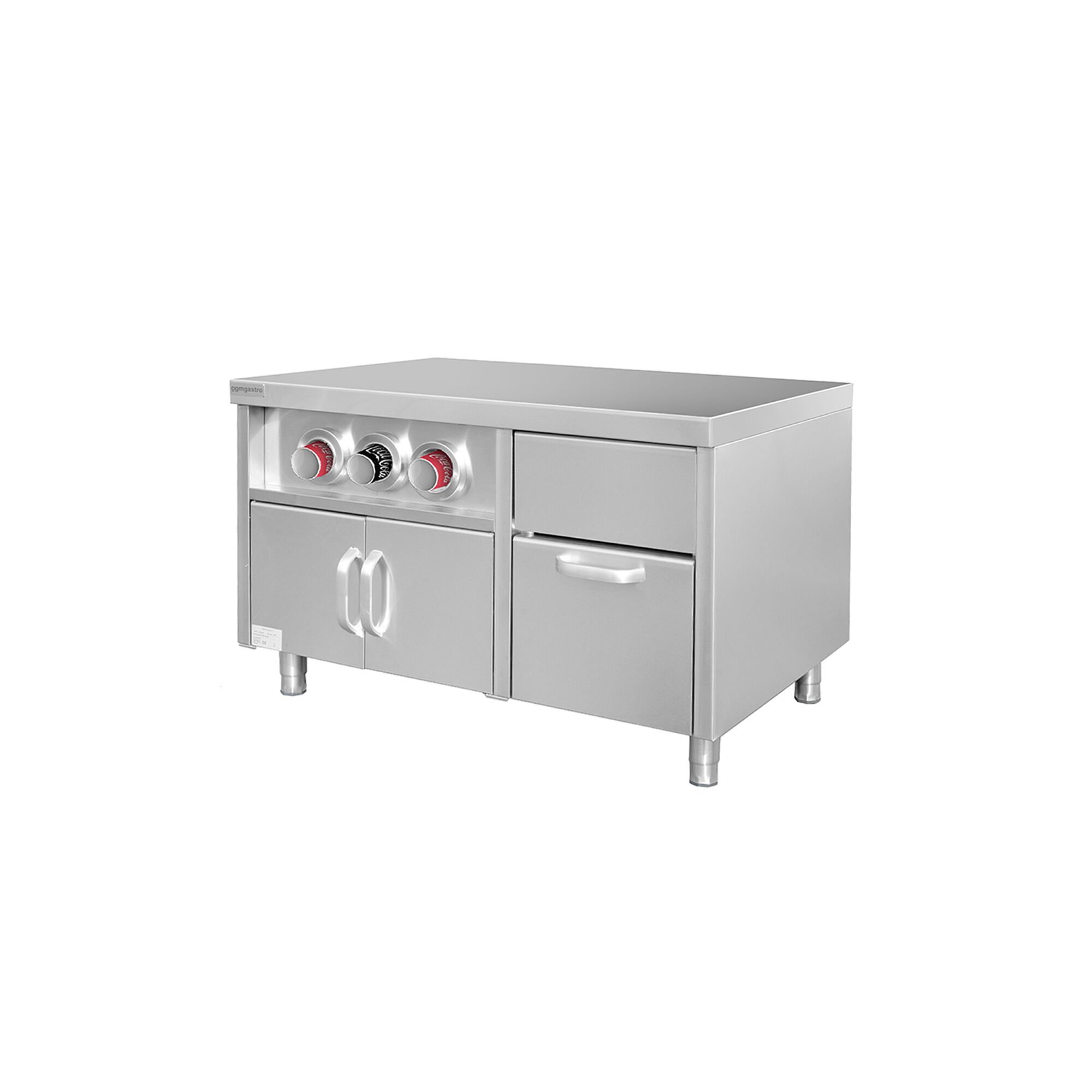 Meuble bas pour distributeur de boissons avec porte-gobelets & compartiment à glaçons - 1,2 m