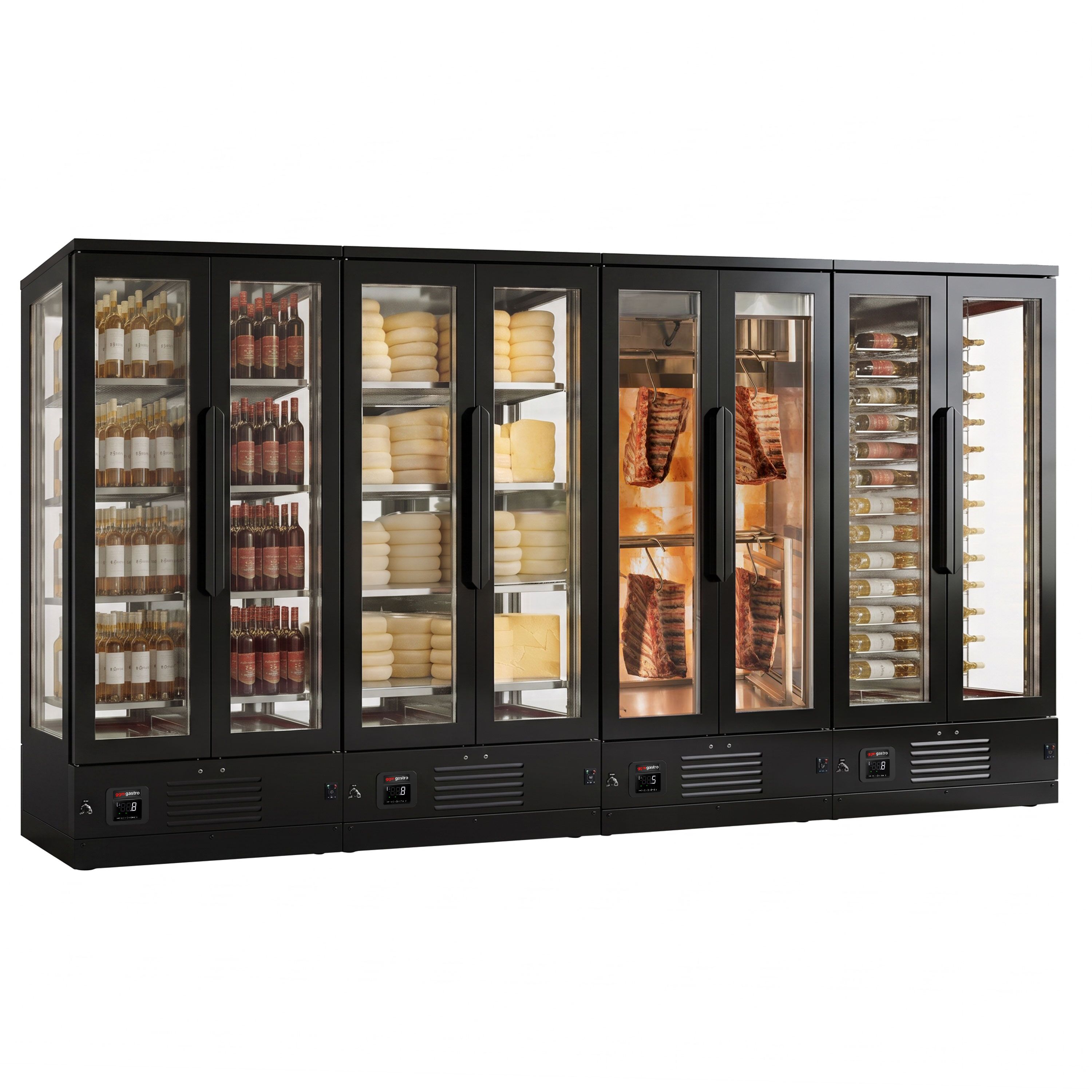 Panorama-Wijnklimaatkast / Kaasvitrine PREMIUM - RVS - 1 klimaatzone - 450l - max. 128 flessen