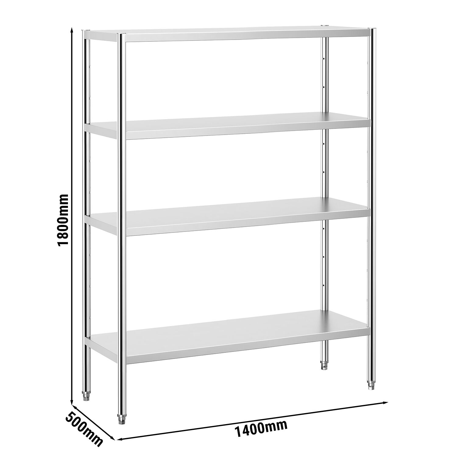 Étagère en inox PREMIUM - 1400 x 490 mm - avec 4 étagères (réglables)