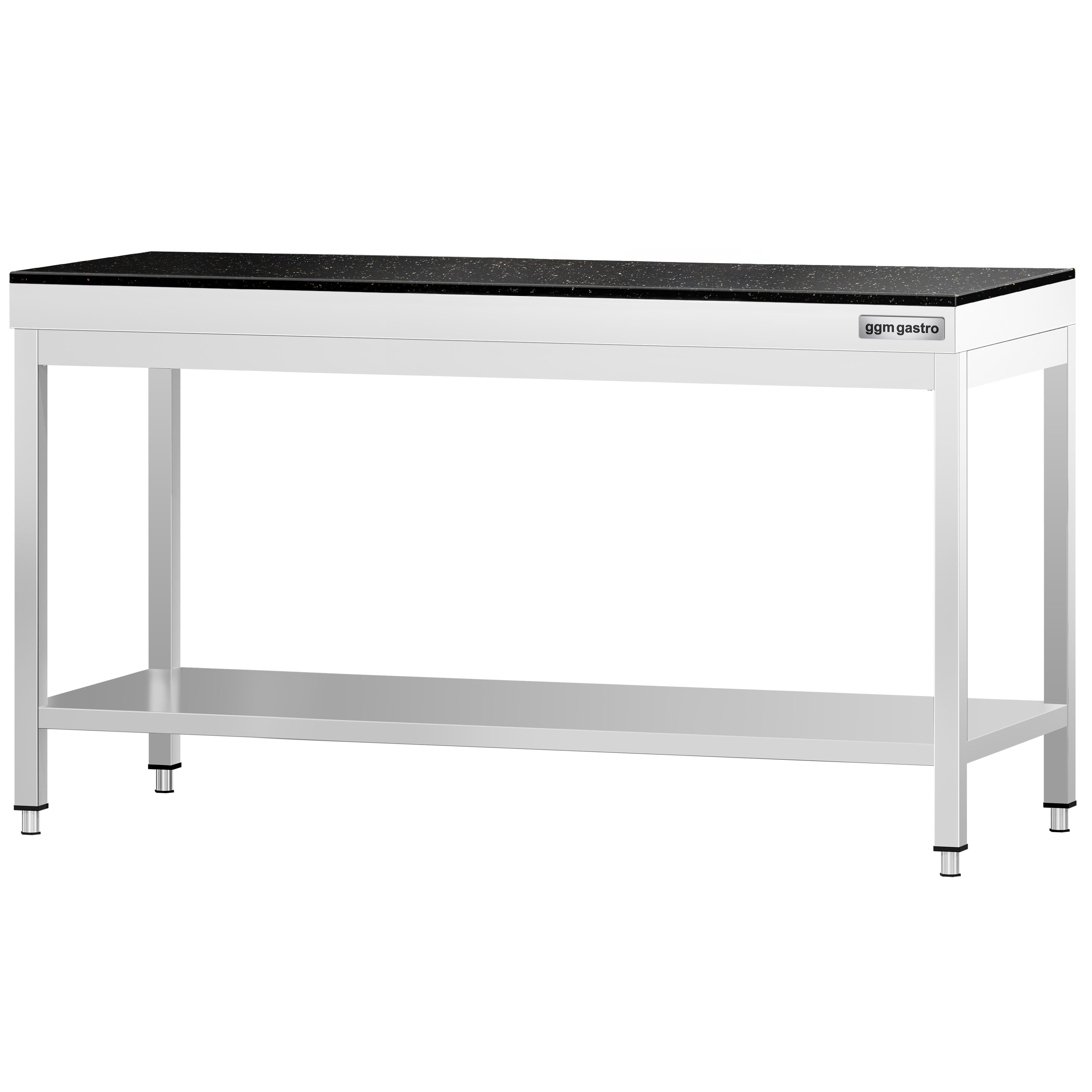 Table de travail inox PREMIUM - 1800 x 600 mm - avec tablette inférieure - incl. Plan de travail en Granit