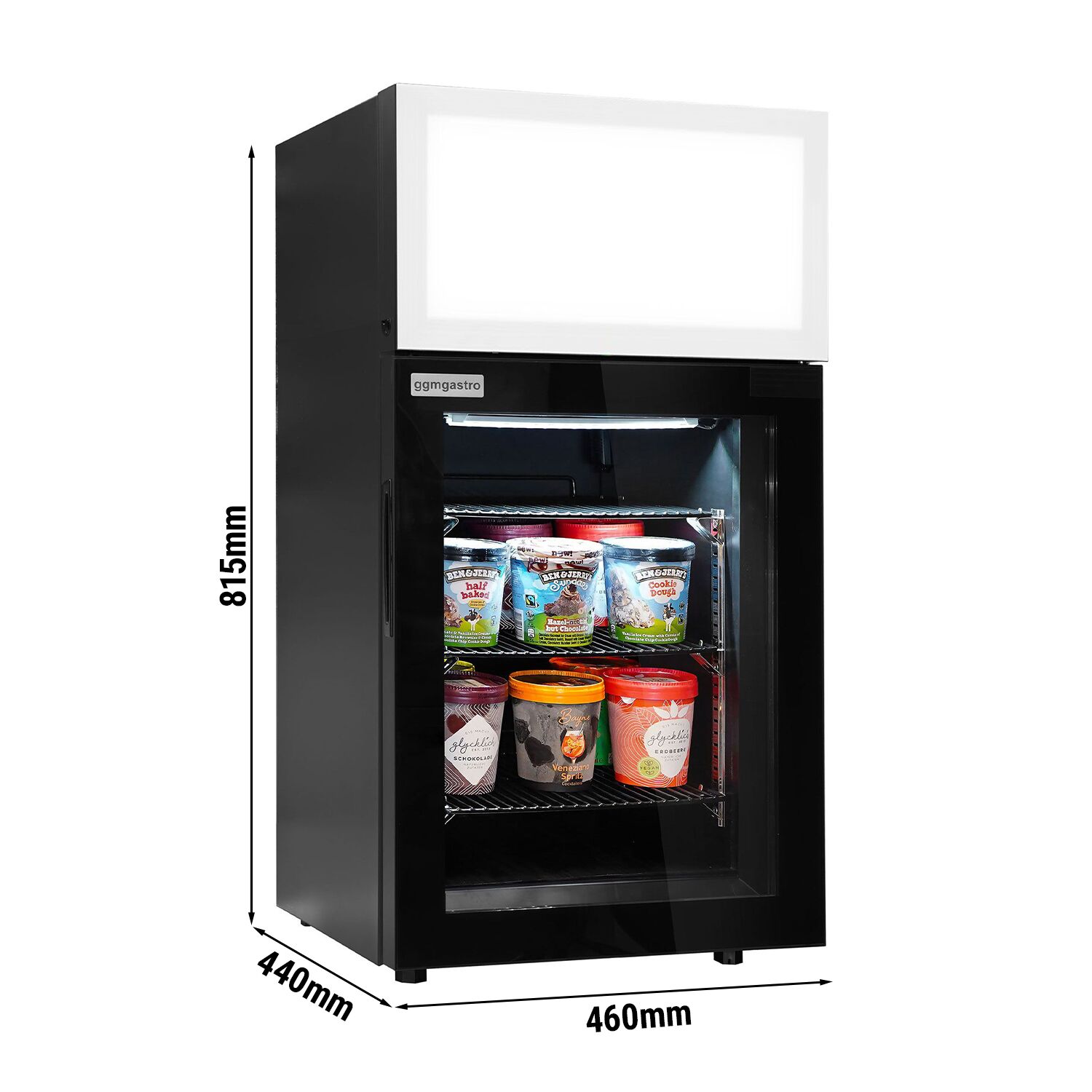 Mini congélateur - 460mm - avec 1 porte en verre - Noir - porte réversible