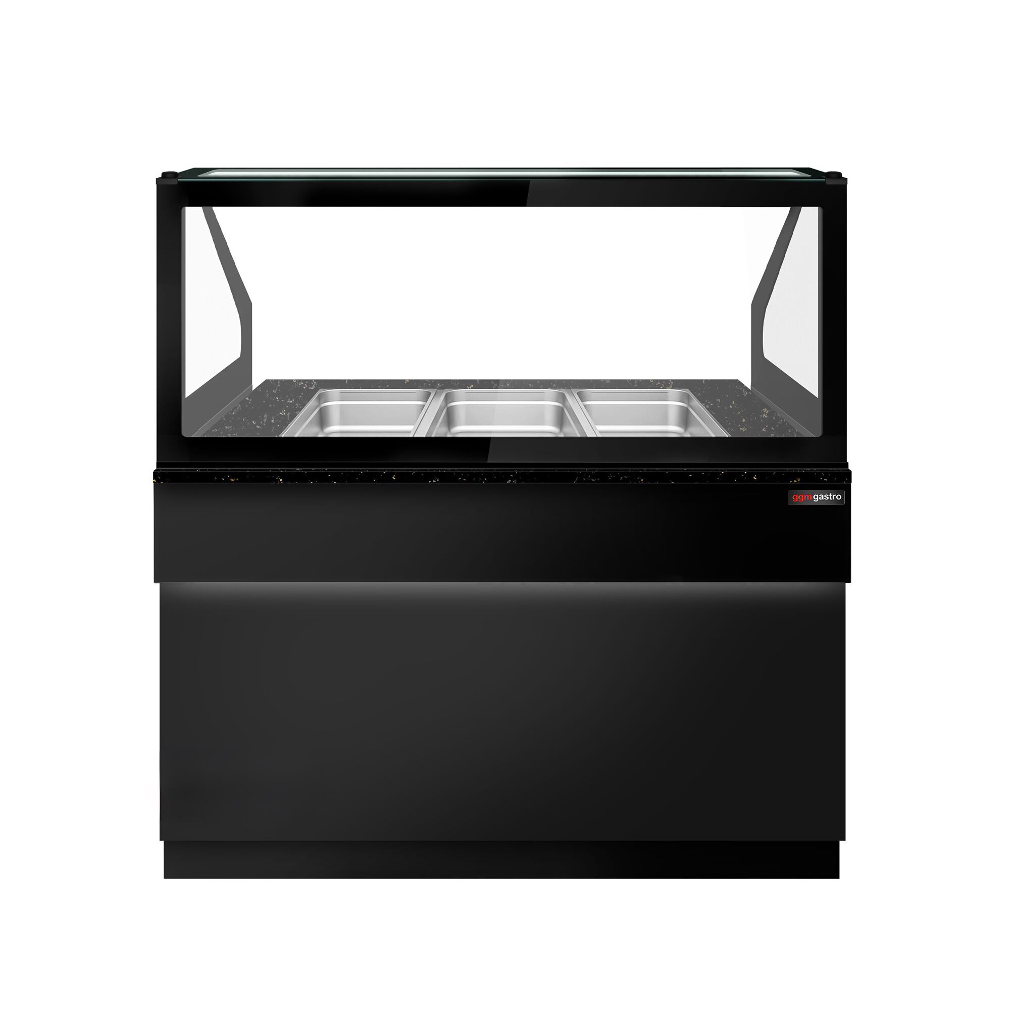 Saladette réfrigérée TORONTO - 1250 mm - Façade noire - 2 portes - Pour 3x GN 1/1 - Plateau de travail en granit noir