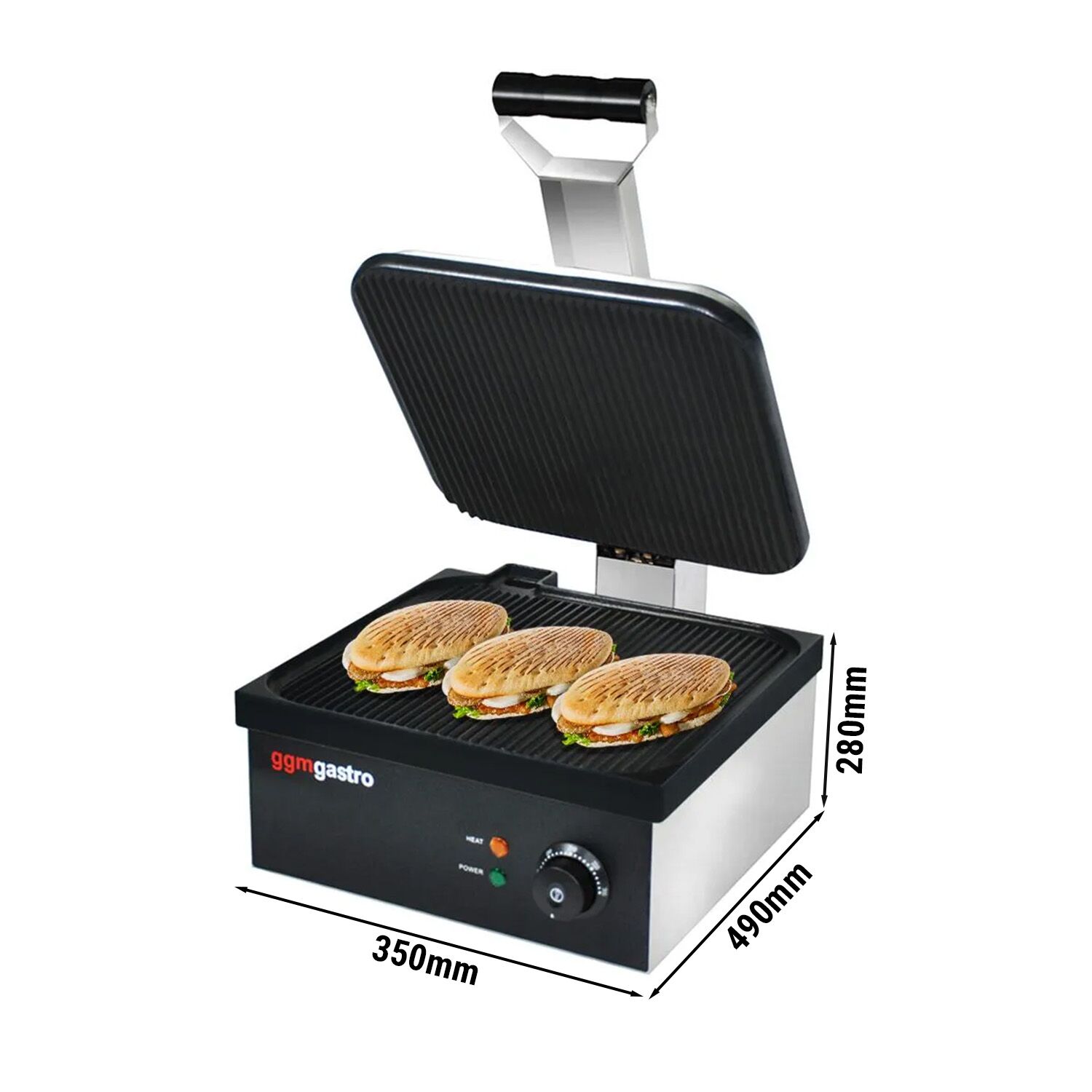 Commercial Contact Grill - Heavy Duty Panini Press - 2.2kW - plates: ribbed top & bottom - grill area: 350x330mm