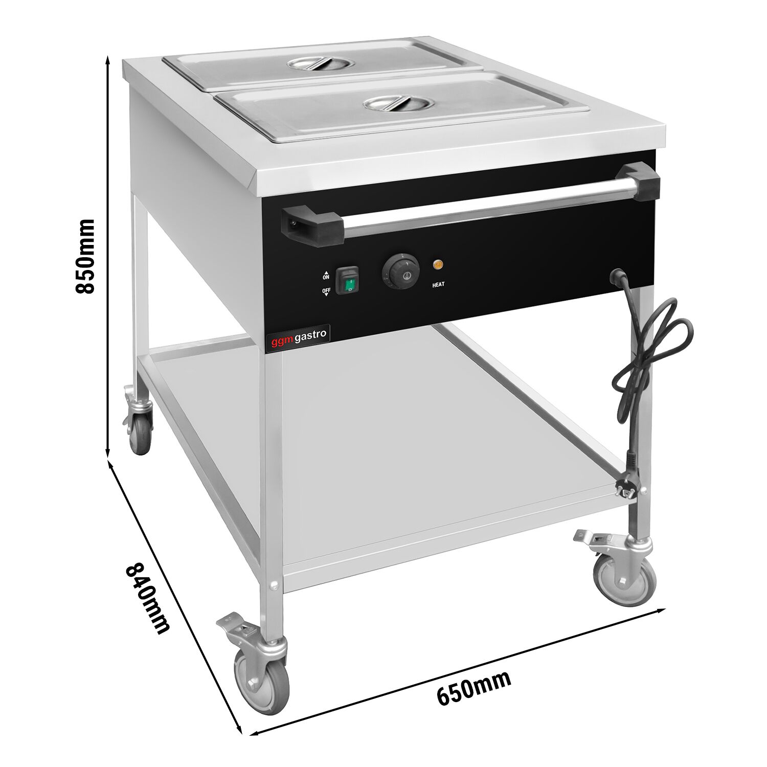 Chariot bain-marie thermique - 1,95 kW - 2 x GN 1/1 - température de cuve réglable en commun