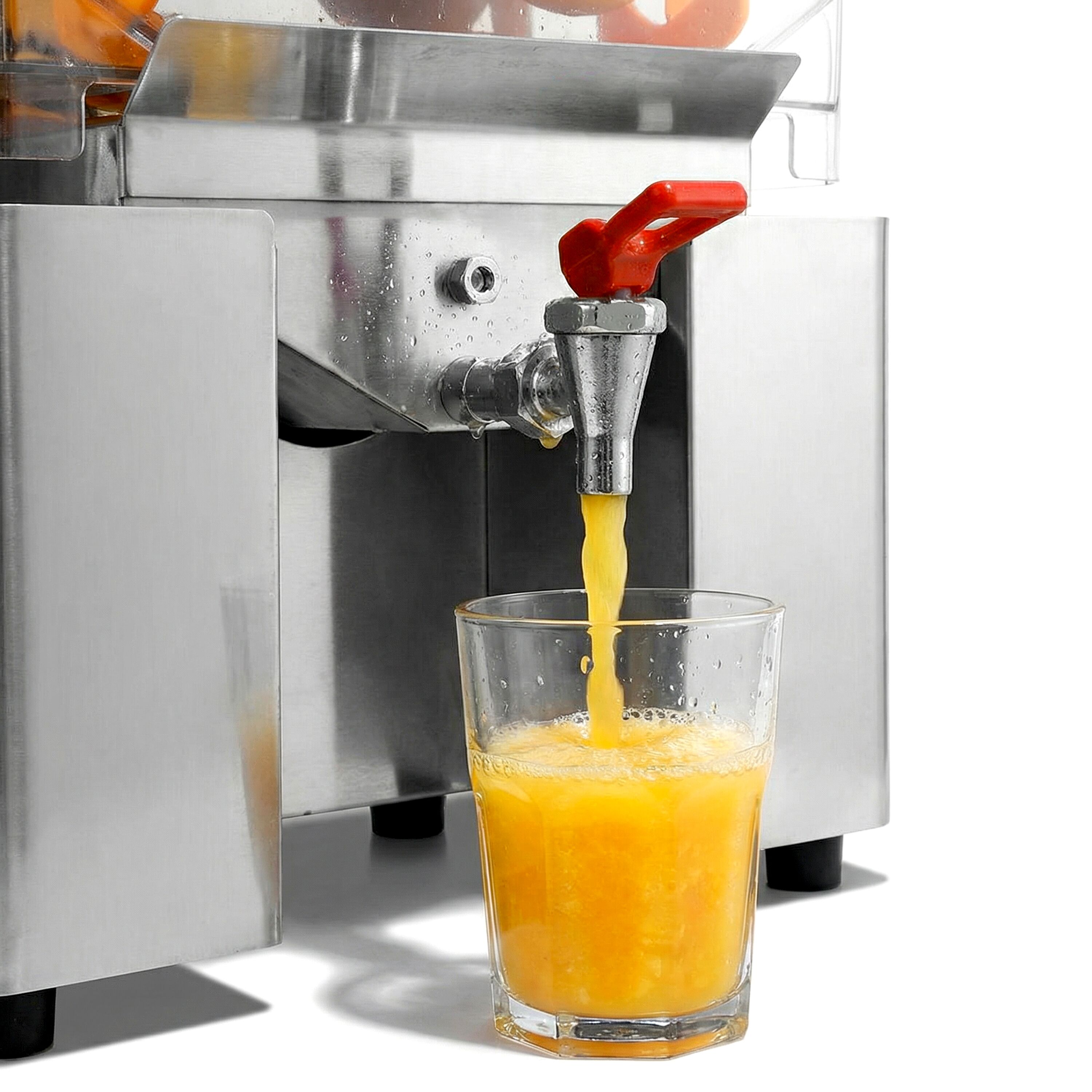 Presse-oranges automatique professionnel - 200W - 63kg - avec dispositif d’alimentation automatique, distributeurs de jus - Acier inoxydable
